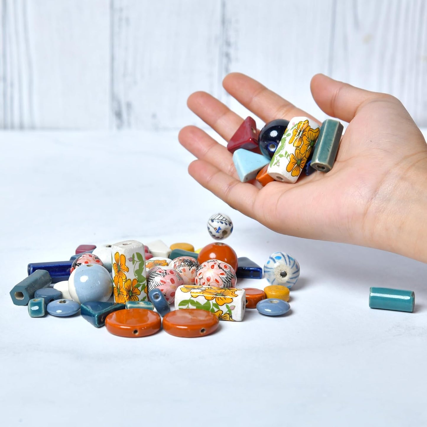 Ceramic Beads Assorted Colors and Shapes, 1/2 Pound Bag