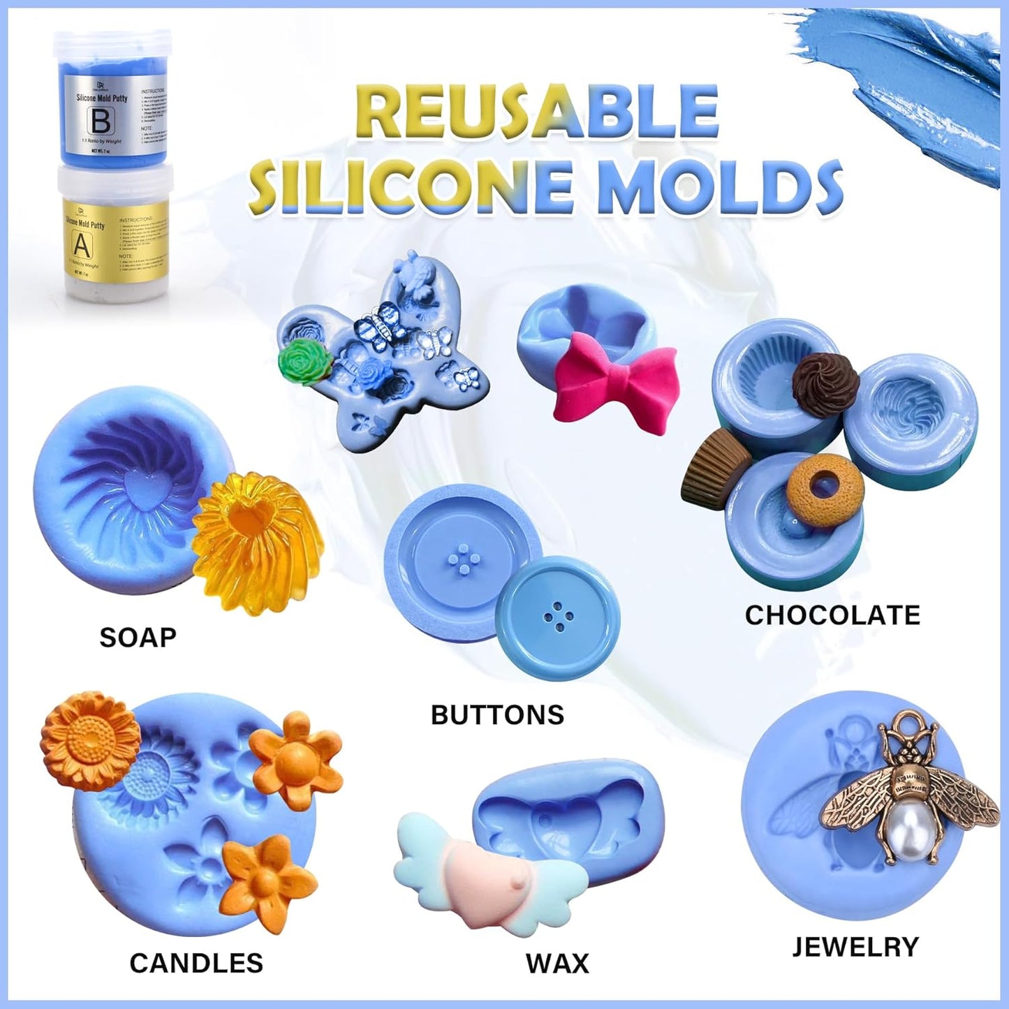 Silicone Putty - 7/8 LB Flexible Silicone Mold Making Kit for Reusable Silicone Molds Making - Easy 1:1 Mixing Ratio Fast Cured Molding Putty for Casting, Resin Molds, Soap Molds, Candle Molds