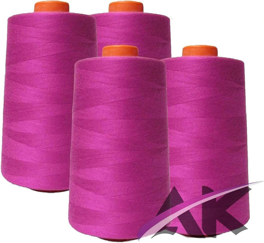 AK Trading 4-Pack HOT Pink All Purpose Sewing Thread Cones (6000 Yards Each) of High Tensile Polyester Thread Spools for Sewing, Quilting, Serger Machines, Overlock, Merrow & Hand Embroidery.