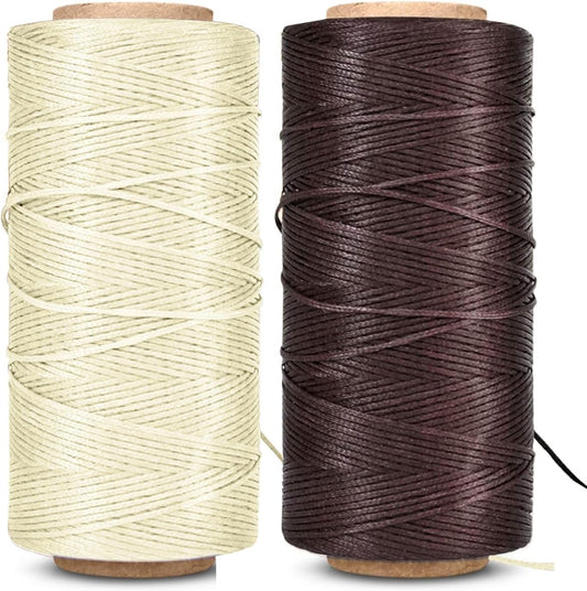 Flexzion Waxed Thread - 284 Yards (260 meters) 0.8mm 150D Polyester Wax Thread for Leather Sewing, Bookbinding, Stitching, Repairing, Beading, & DIY Projects (Beige)