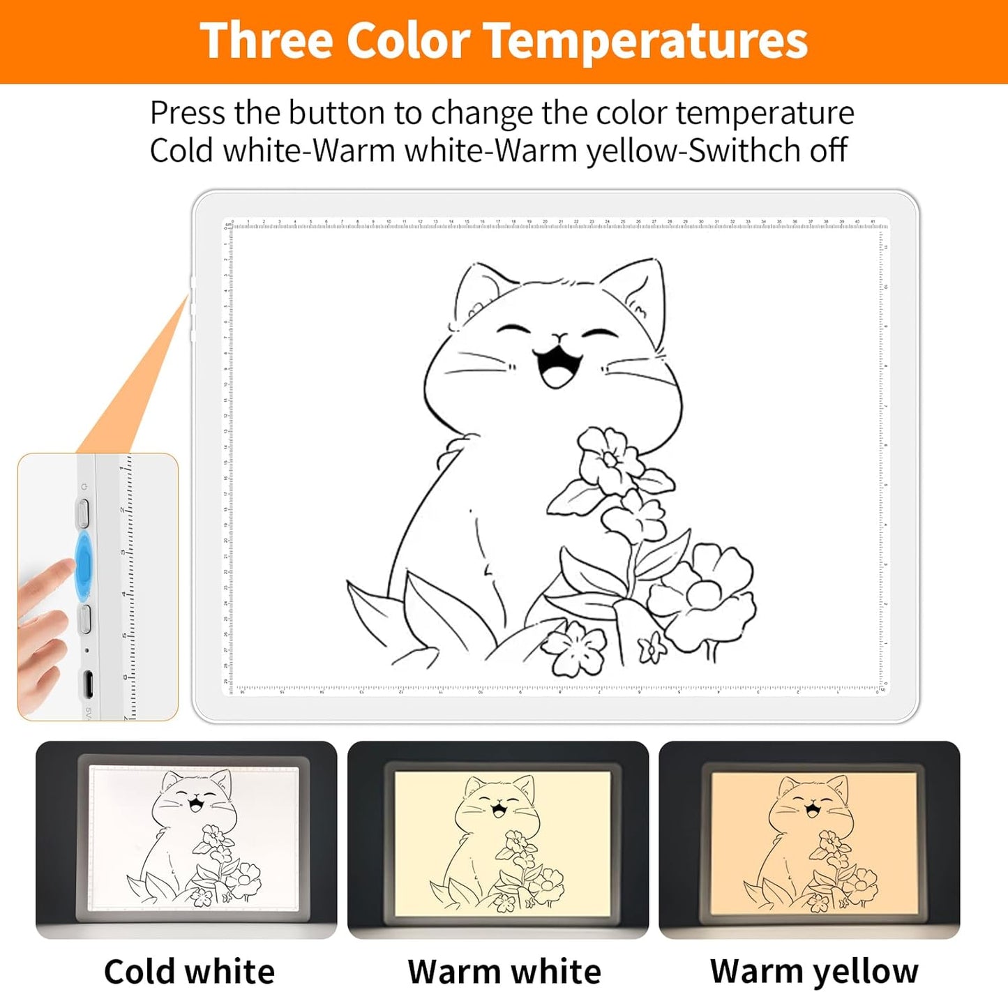 Elice Magnetic A4 Light Board with Bag for Diamond Painting, Tracing LED Light Box with Side Buttons, Super Bright Diamond Art Light Pad, Light Table for Drawing, Sketching, Weeding Vinyl - White