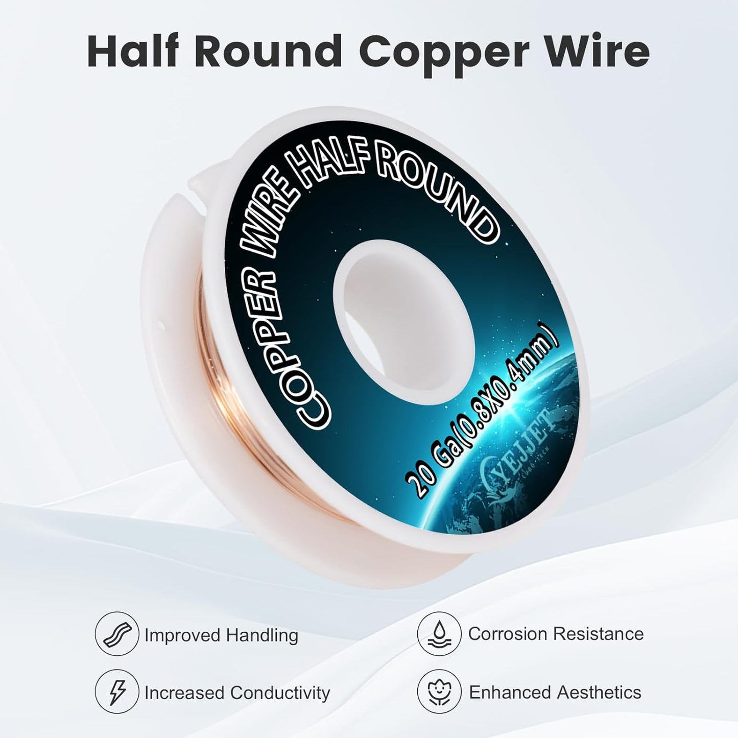 20 Gauge Half-Round Copper Wire 0.81x0.41mm - 1.3 oz (55 Feet) Pure Copper Craft Wire for Sculpting & Circuitry