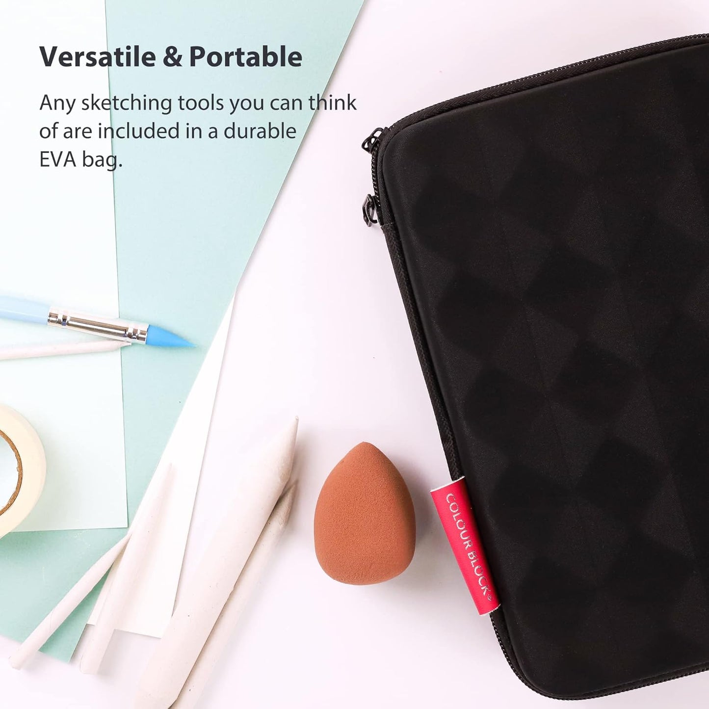 COLOUR BLOCK 30pcs Sketching Tool Set with Soft Pastels Drawing Art Blenders, Blending Stumps, Tortillions, Sandpaper, Sketch Pencil Extender, Rubber Pens