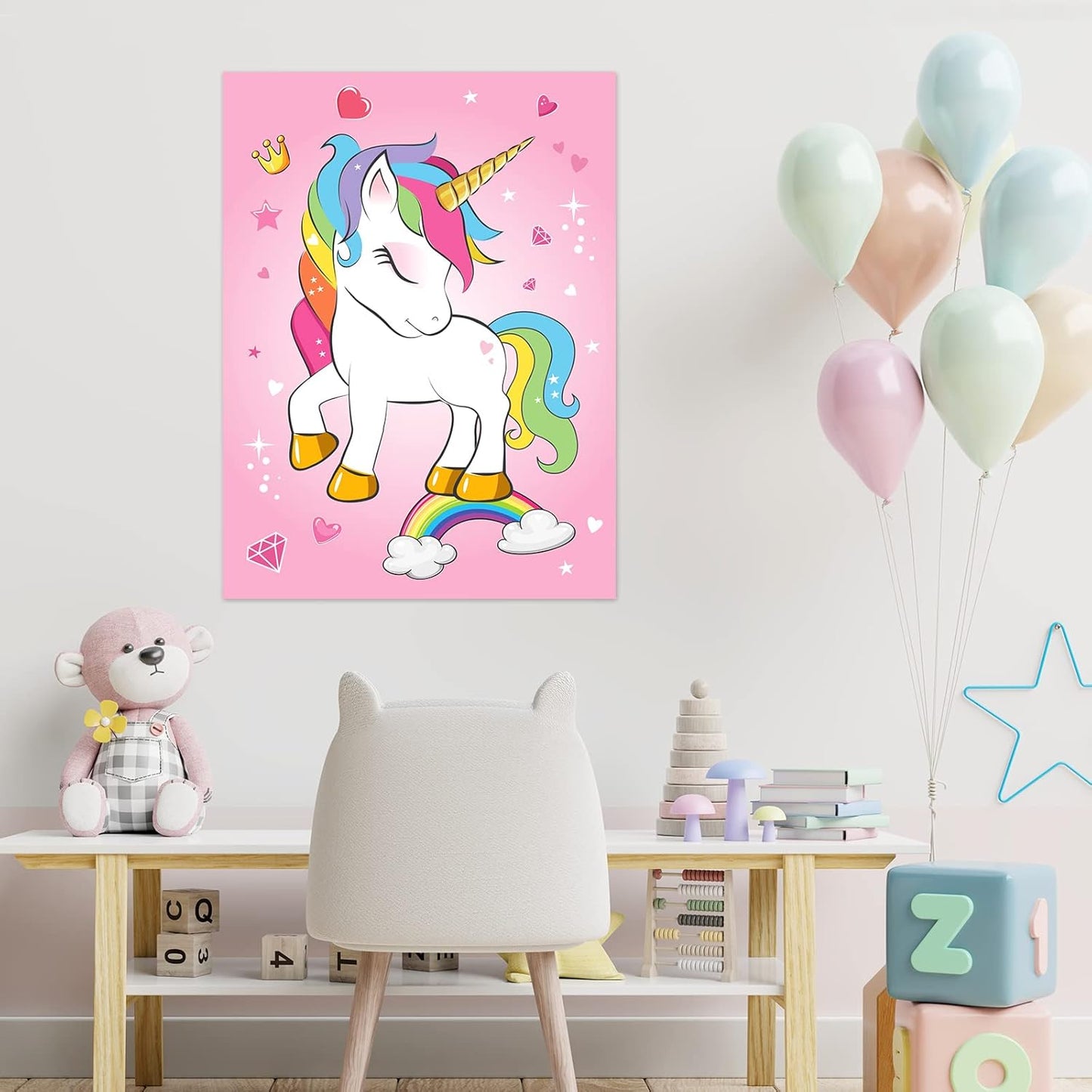 ASTARON Pin The Horn on The Unicorn Birthday Party Game with 30 Horns for Unicorn Party Supplies Favors Girls Rainbow Party Decorations, Pin The Tail Game for Christmas