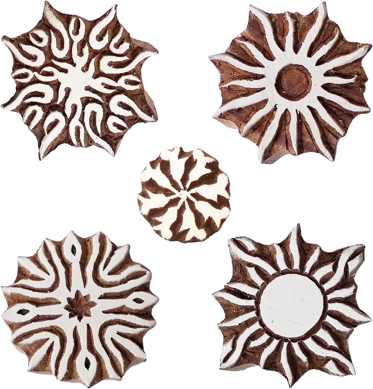 Royal Kraft Sun Wooden Printing Stamps (Set of 5) - DIY Henna Fabric Textile Paper Clay Pottery Blocks Htag2219
