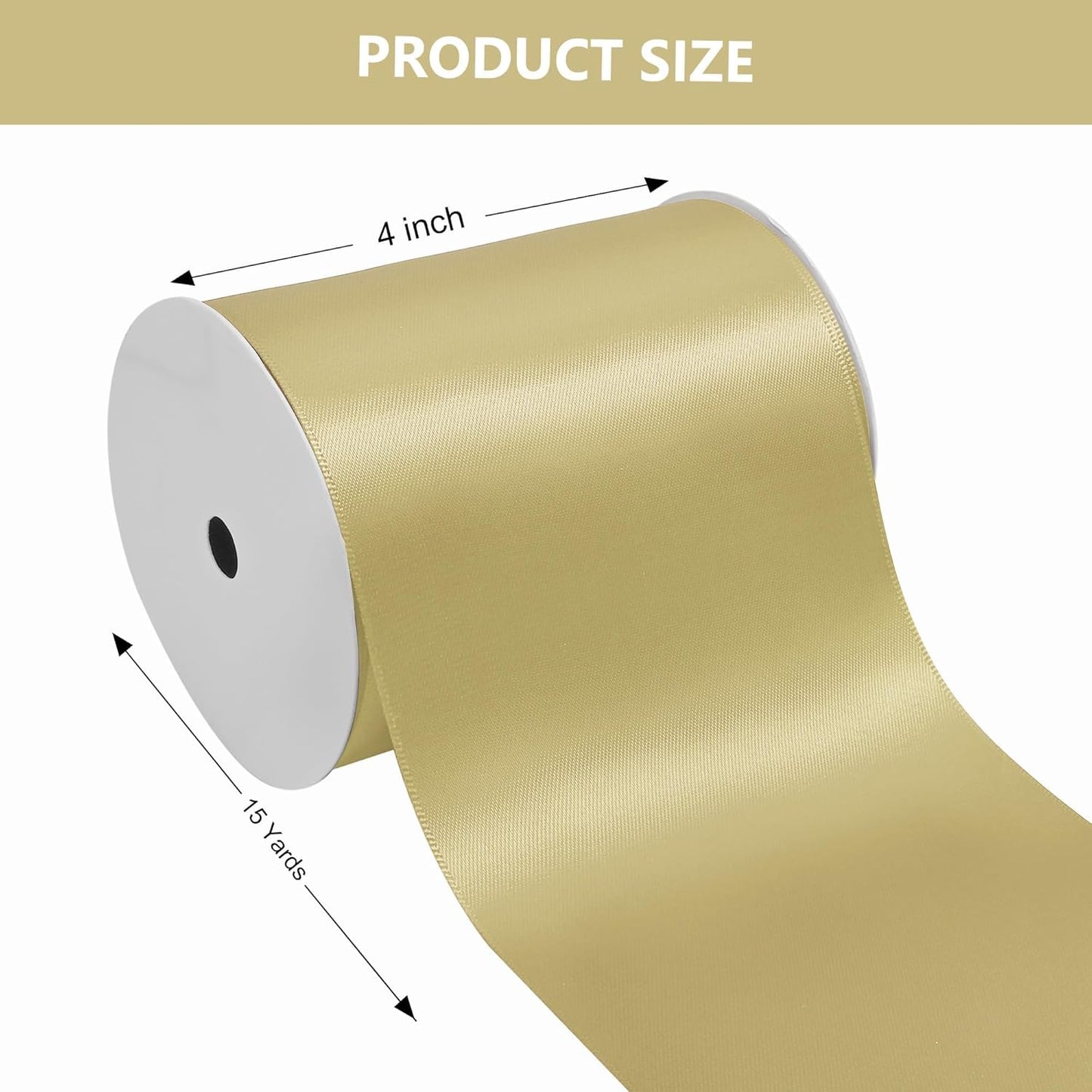 Champagne Gold Satin Ribbon 4 Inch X 15 Yards Solid Color Double Faced Ribbons Perfect for Crafts Wedding Decor Bow Making Arts Sewing and More