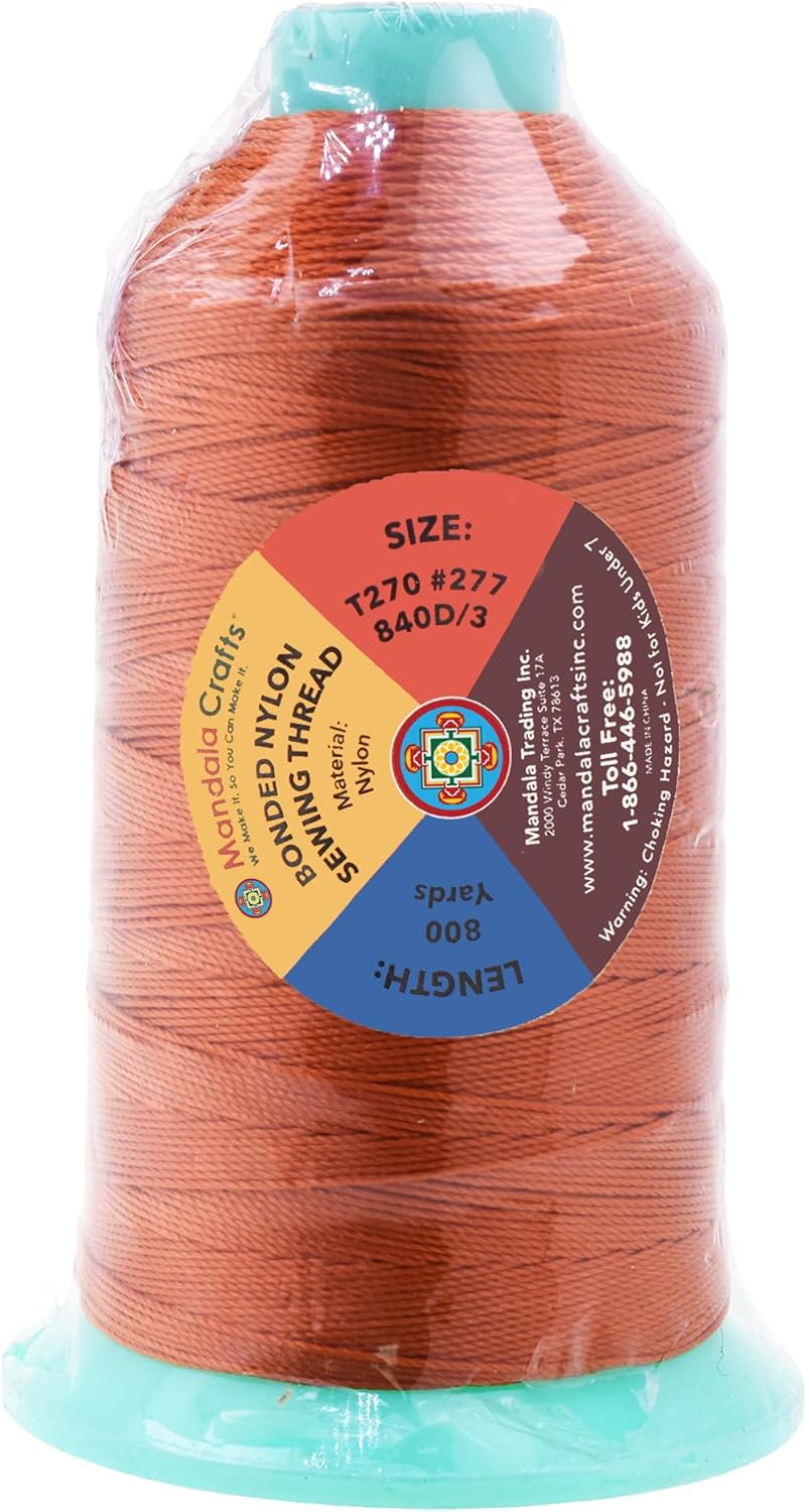 Mandala Crafts Bonded Nylon Thread Burnt Orange Heavy Duty Sewing Threads - 800 YDs Size 277 840D T270 Tex 270 Thread for Leather Jeans Weaving Outdoor Marine Upholstery Threads