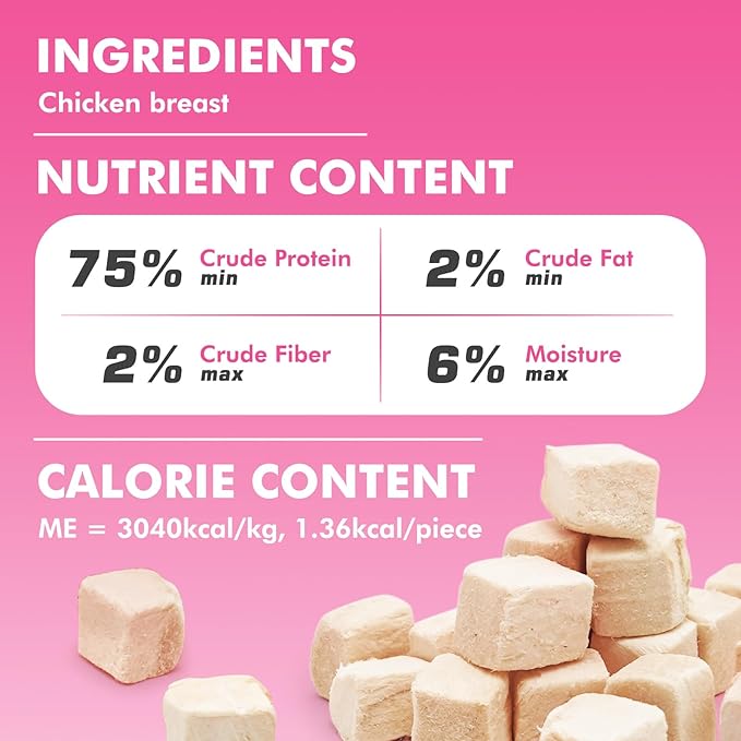 Freeze Dried Cats & Dogs Raw Treats, All Natural Single Ingredient Chicken Breast, High Protein Healthy Pet Training Treats or Food Topper, 3.5 oz