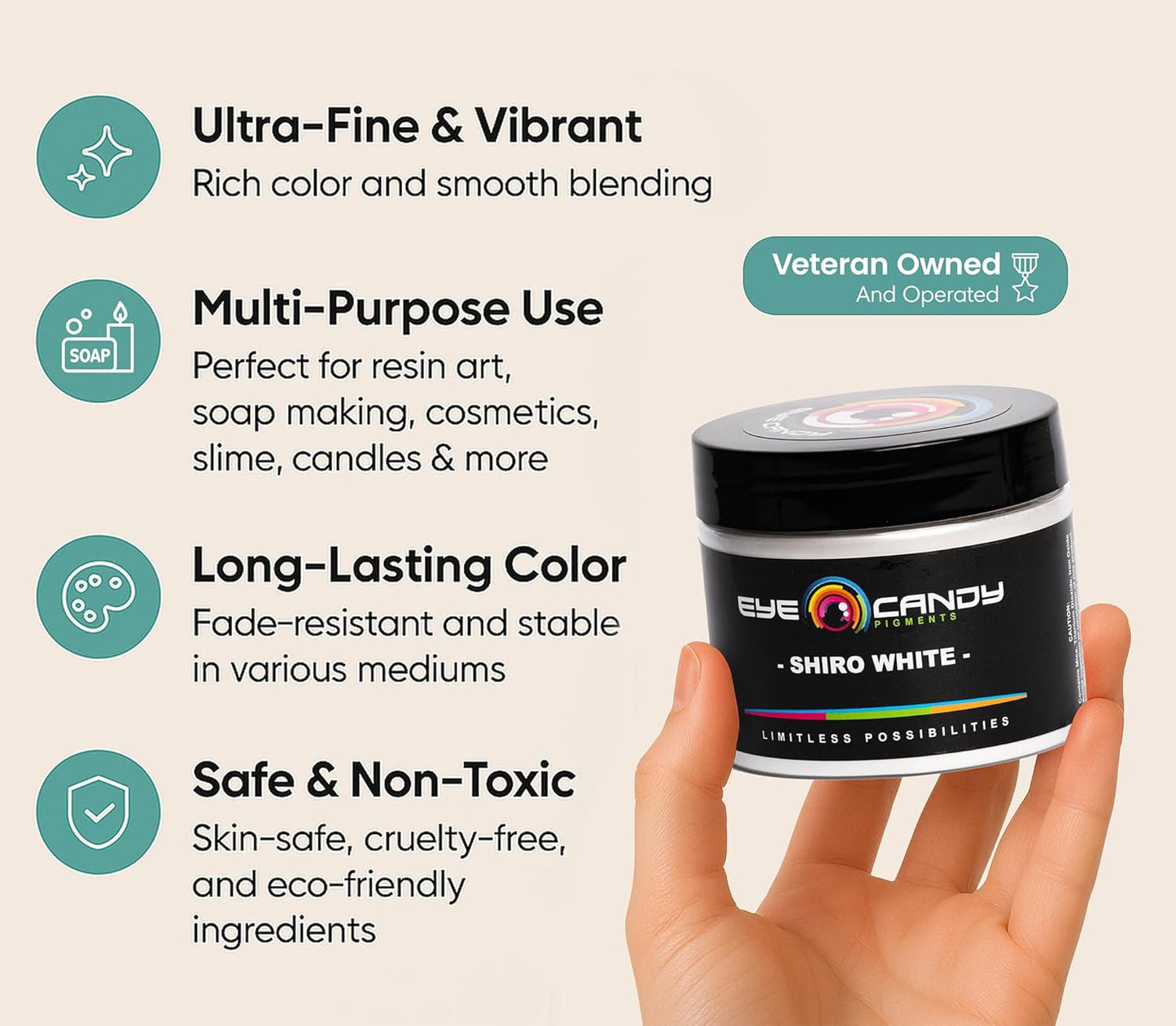 Eye Candy Pigments Premium White Mica Powder - Shiro White (25gr) - for Epoxy, Resin, Soap, Paint, Woodworking, Acrylic Pouring, Bath Bombs, Fishing Lures - DIY Arts and Crafts Additive