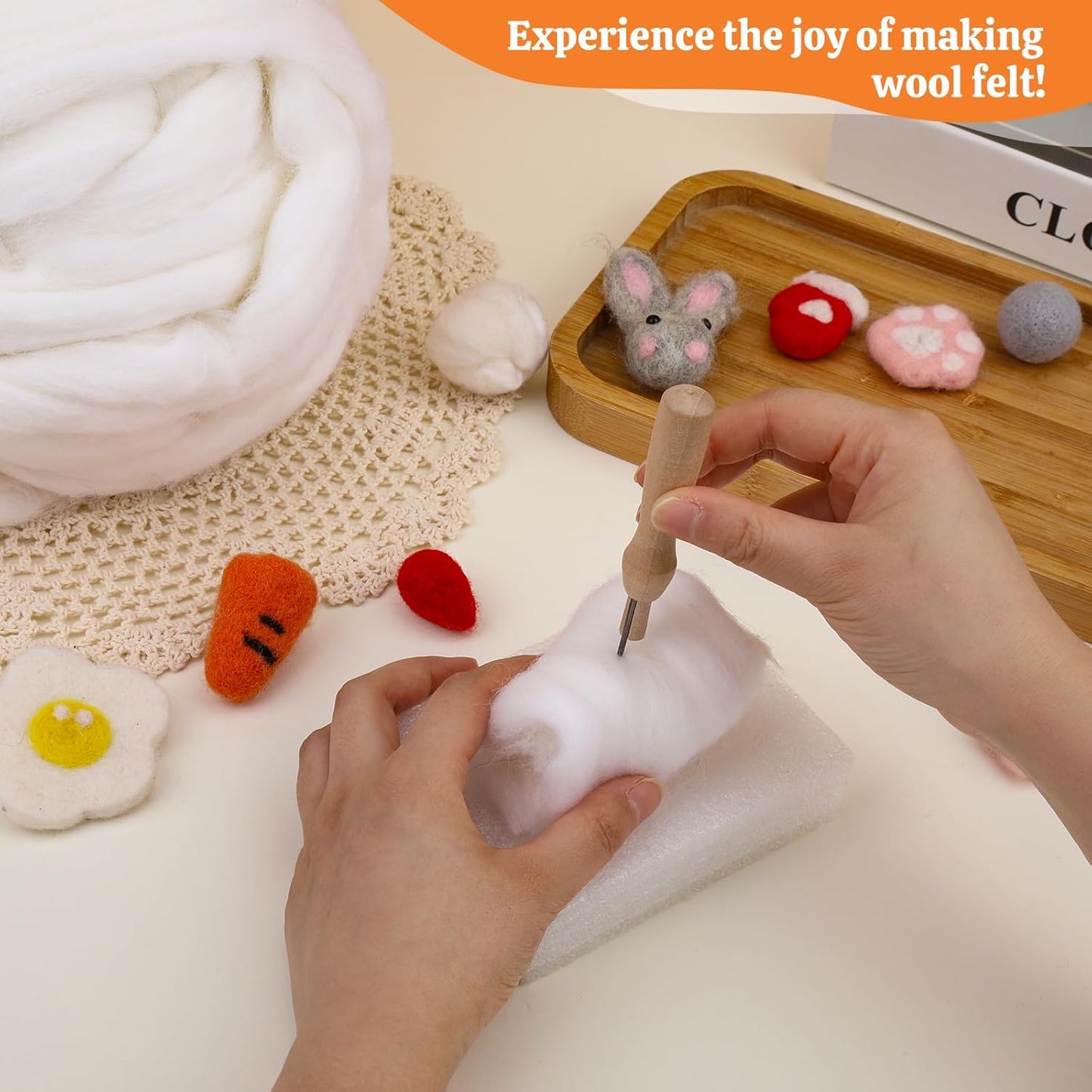 3.53oz Wool Roving Yarn, Wool Felting Supplies, Pure Wools, Chunky Yarn, Spinning Wool Roving for Needle Felting Wet Felting DIY Hand Spinning (White)