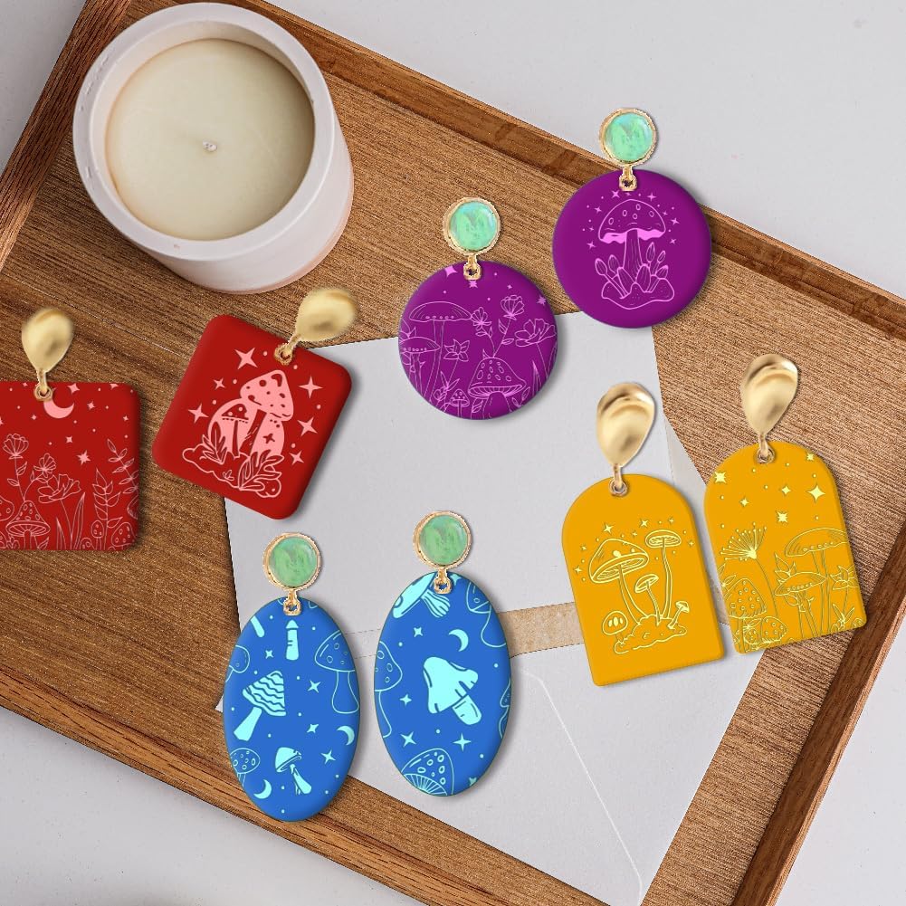 CHGCRAFT Polymer Clay Texture Sheet Mushrooms Silicone Texture Stamp Stars Flowers Clay Texture Mat Modeling Pattern Pad Polymer Clay Tools for Jewelry Earring Making DIY Craft, 5.5x5.5inch