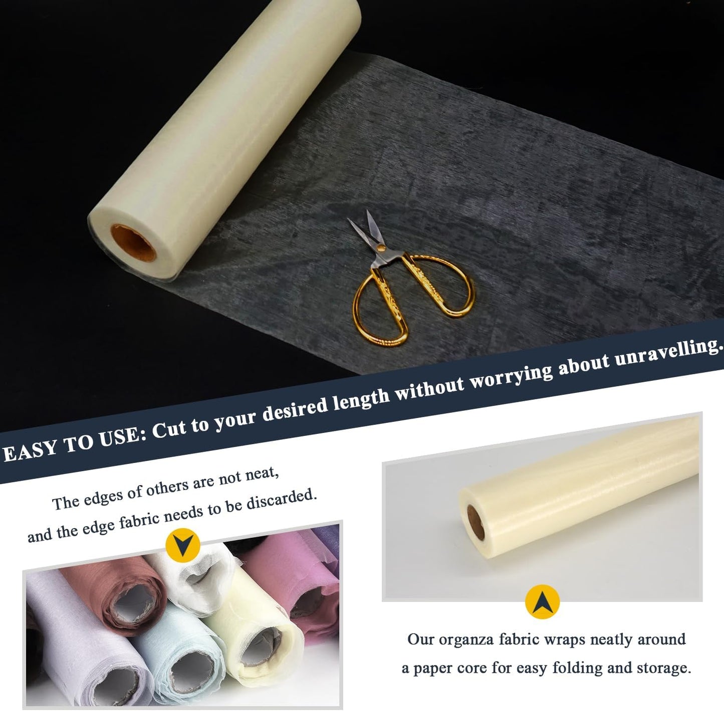 Ivory Organza Tulle Fabric Rolls, Crystal Organza 12" by 50 Yards (150 ft) Sheer Nylon Silky Shiny Netting Spool Bolt for DIY Craft Table Runner Wedding Baby Shower Party Decor (Ivory)