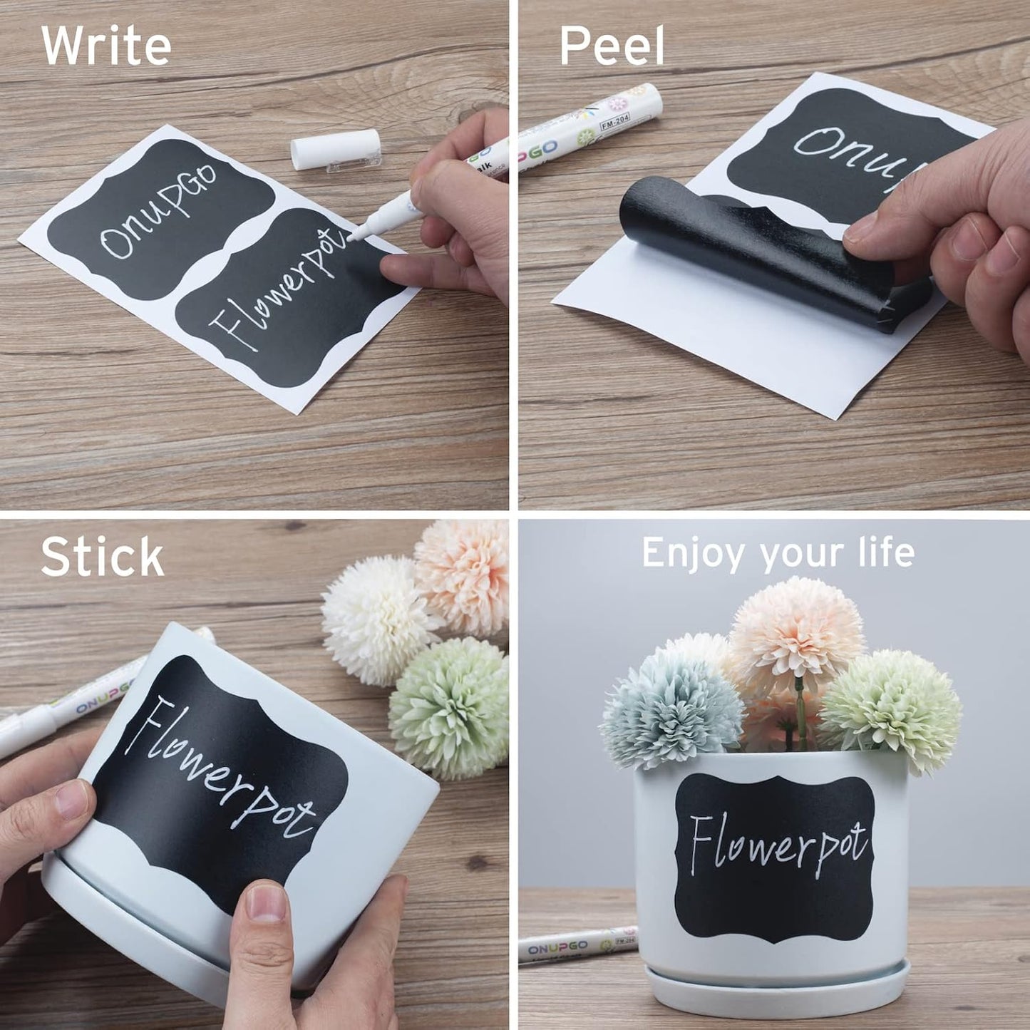 ONUPGO Chalkboard Labels (48 Pack), 4" x 3" Reusable Blackboard Stickers, Waterproof Chalkboard Sticker for Jars, Parties Decoration, Craft Rooms, Weddings, Storage, Organize Your Home & Kitchen