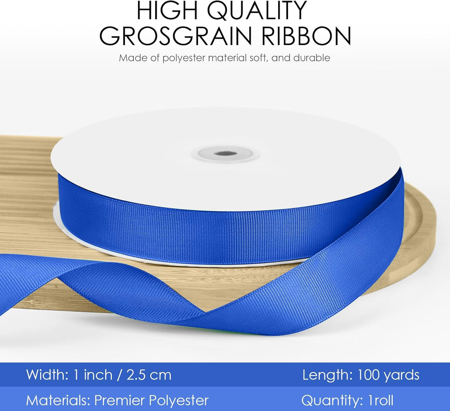 100 Yards 1 inch Grosgrain Ribbon, Solid Color Fabric Ribbon Perfect for Gift Wrapping, Wedding, Handmade Bows, Floral Bouquets and Party Decoration(Royal Blue)