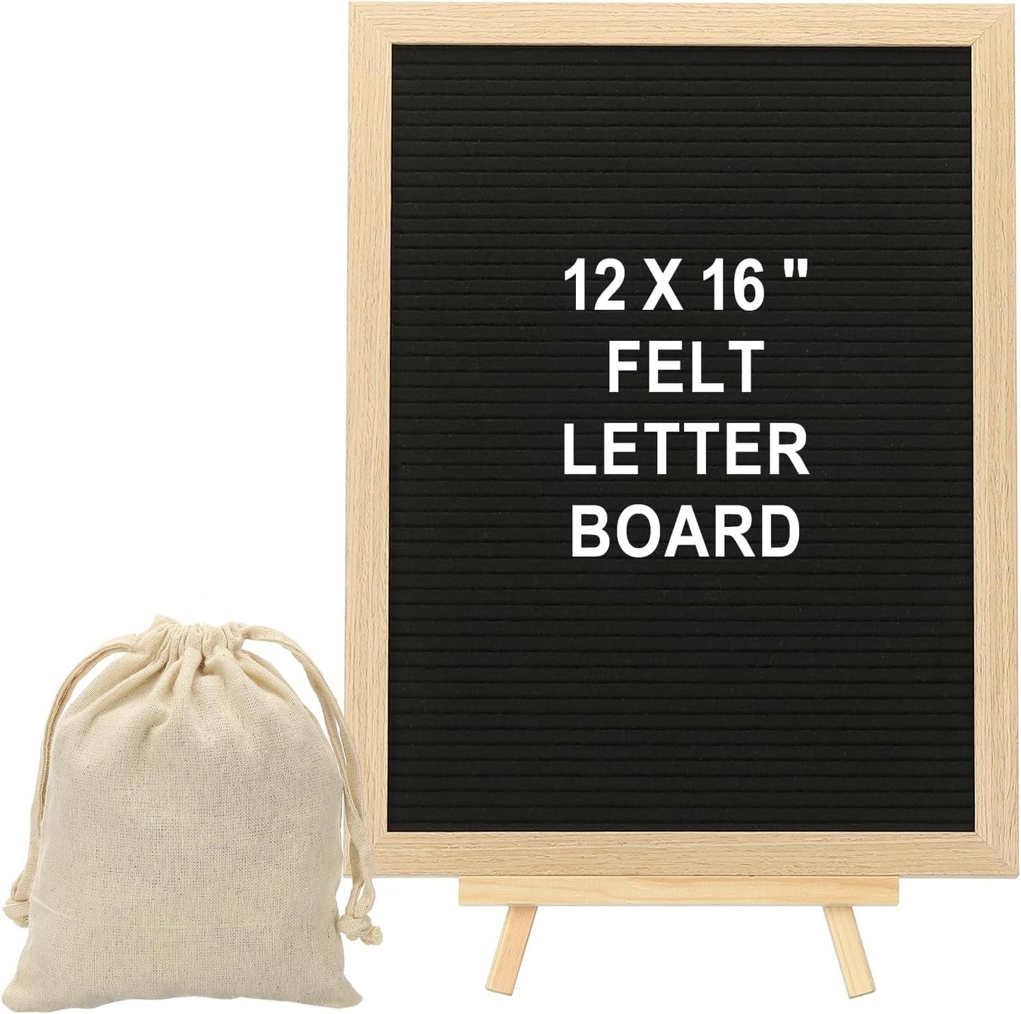 PATIKIL Felt Letter Board, 12x16Inches Black Wooden Changeable Message Board with Storage Bag Stand for Kitchen Menu Farmhouse Decor Notes, White Letter