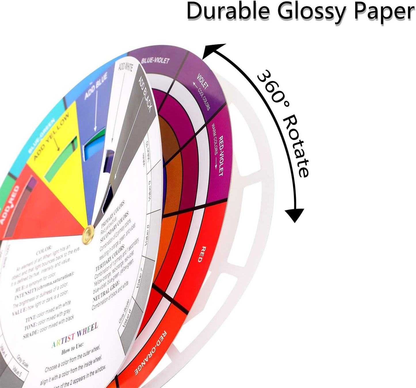 4 Pcs Color Wheel, Paint Mixing Learning Guide Art Class Teaching Tool - Blending Board Chart - Mix Colors (5.5 Inches, 9 Inches)
