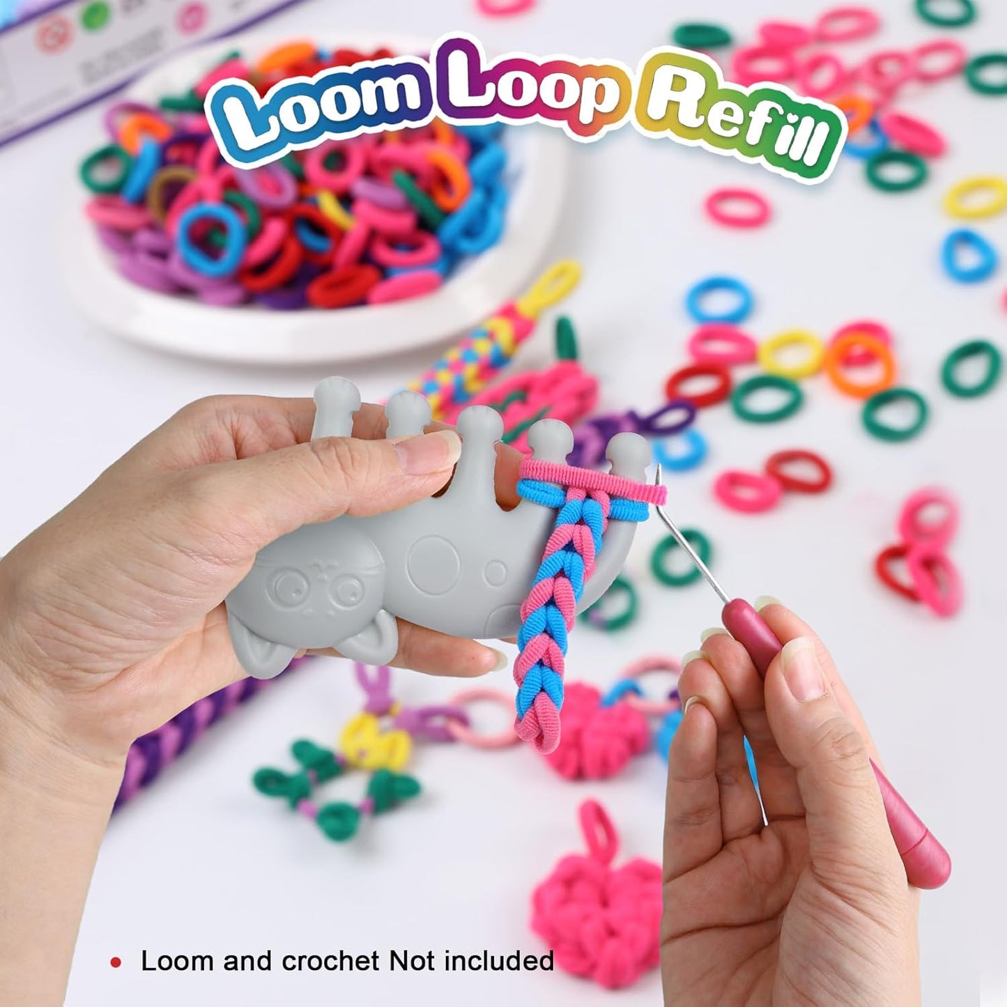 FUNiOi 1000 PCS Cat Weaving Loom Refill for Bracelet Making Kit, DIY Arts and Crafts Supplies, Baby Hair Ties for Girls Ages 6-12, Gift Idea for Kids and Beginners