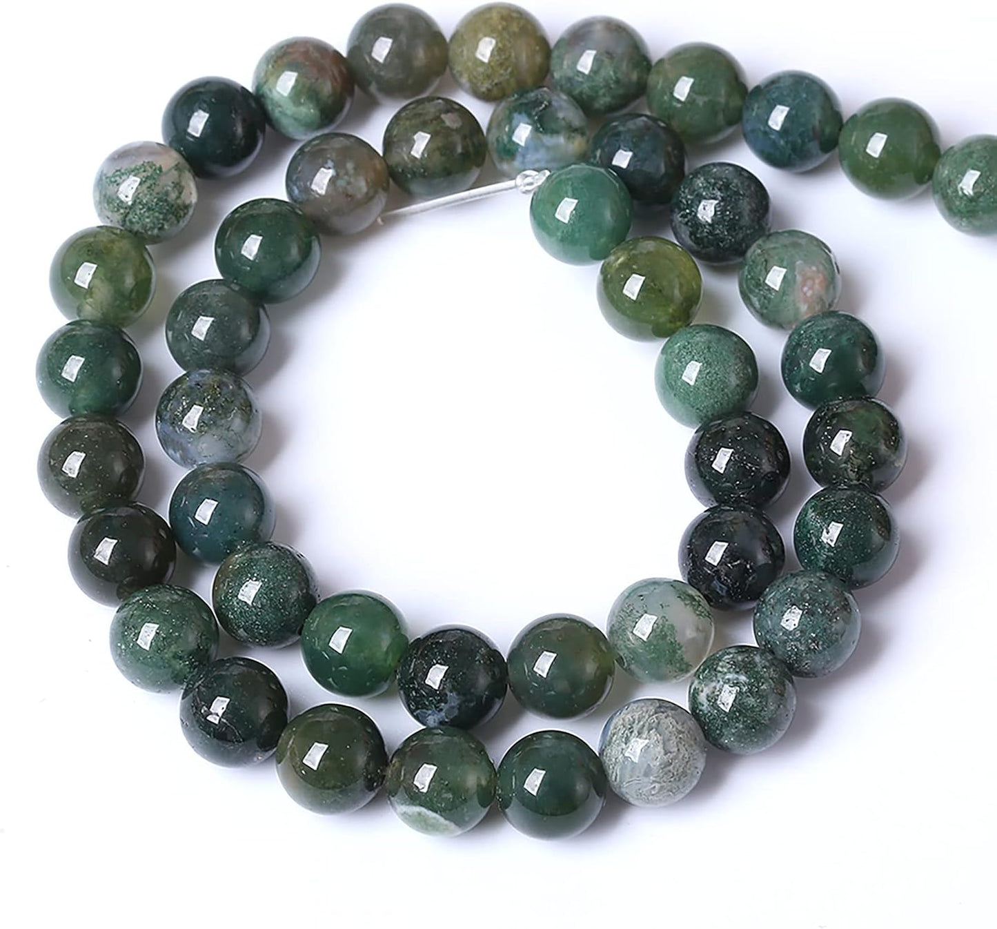60PCS 6mm Natural Green Moss Agate Beads Gemstone Round Loose Spacer Beads for Jewelry Making DIY Bracelet Necklace Earrings 15" Inch
