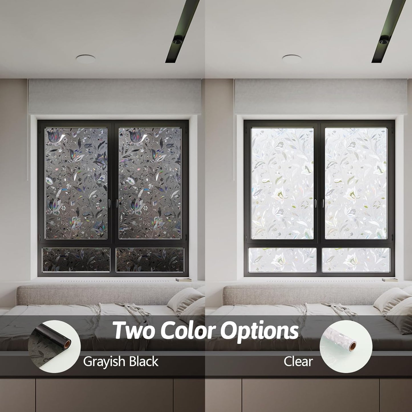 NINETREX Window Privacy Film,Decorative Window Film Frosted,Stained Glass Window Cling,Heat Blocker Non-Adhesive for Home,Grayish Black 29.5 x 78.7inch