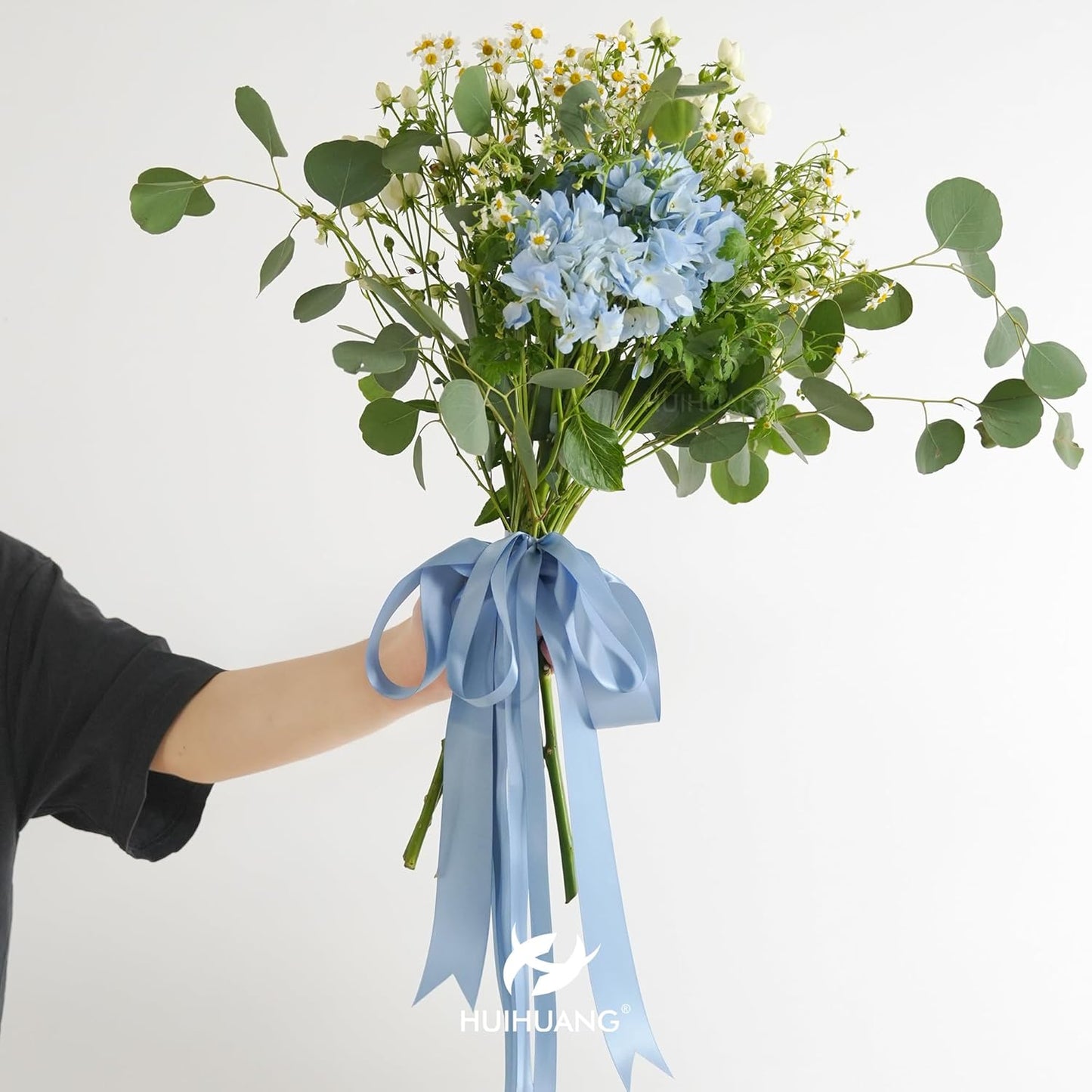 HUIHUANG Dusty Blue Satin Ribbon 50 Yards Double Faced Satin Ribbon 1 inch Blue Silk Ribbon for Gift Wrapping Bows Crafts Bridal Floral Bouquet Cake Wedding Invitation Card Birthday Party Decor