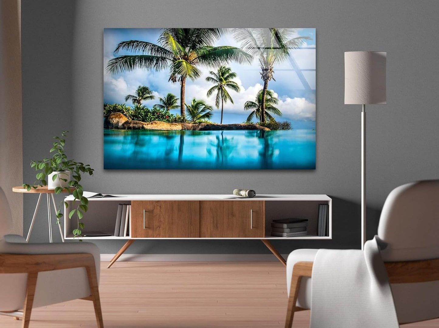 My Photostation.com Round 31,5'' Island & Blue Sea Glass Wall ArtTempered Glass Printing Wall Decor Large Wall Art Wall Hangings