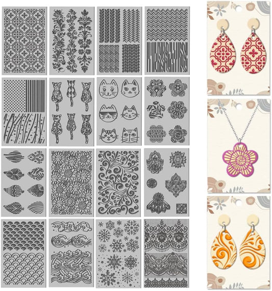 CHGCRAFT 16 Sheets Artistic Mandala Clay Texture Mat Baroque Pattern Polymer Clay Texture Sheets DIY Tools for Pottery Earring Jewelry Making Stamp Engraving Machines, 4x2.6inch