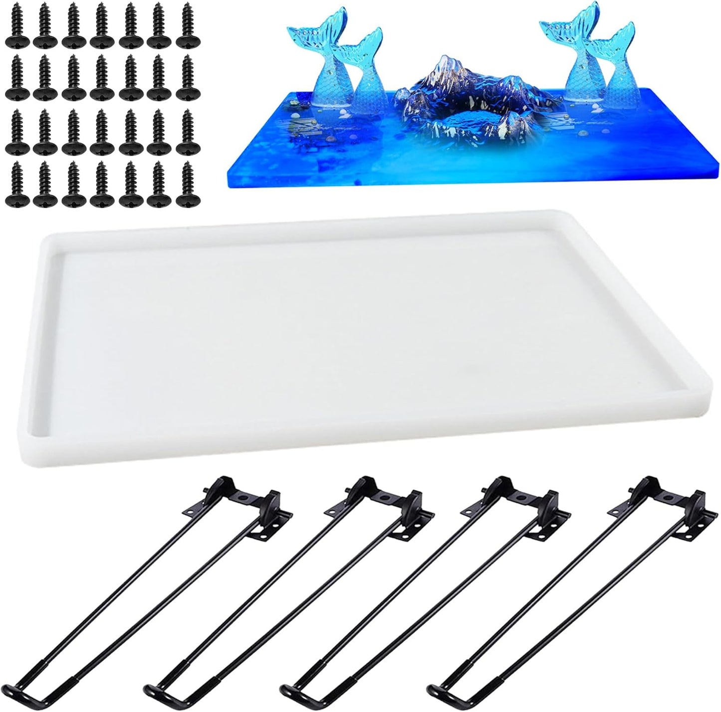 Large Silicone Molds for Epoxy Resin Table, 9 x 14 Inch Rectangle Resin Table Silicone Molds with Legs for DIY Art Home Decor, River Table, Cutting Board, Resin Art