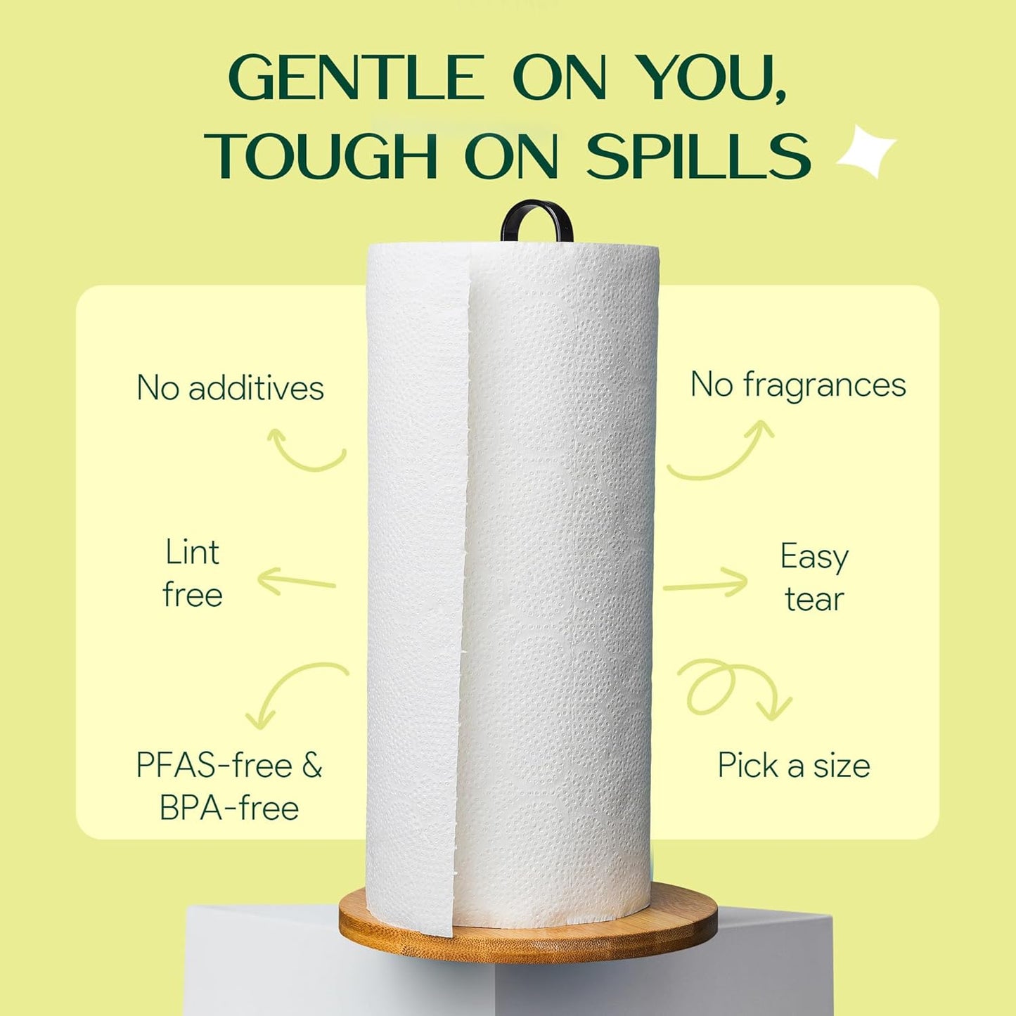 100% Bamboo Paper Towels | Lint-Free, Eco-Friendly, Tree-Free | 2-Ply Kitchen Paper Towel | Food Grade – FSC-Certified, BPA/PFAS-Free | 6 Mega Rolls – 150 Sheets/Roll | PALM NAKI