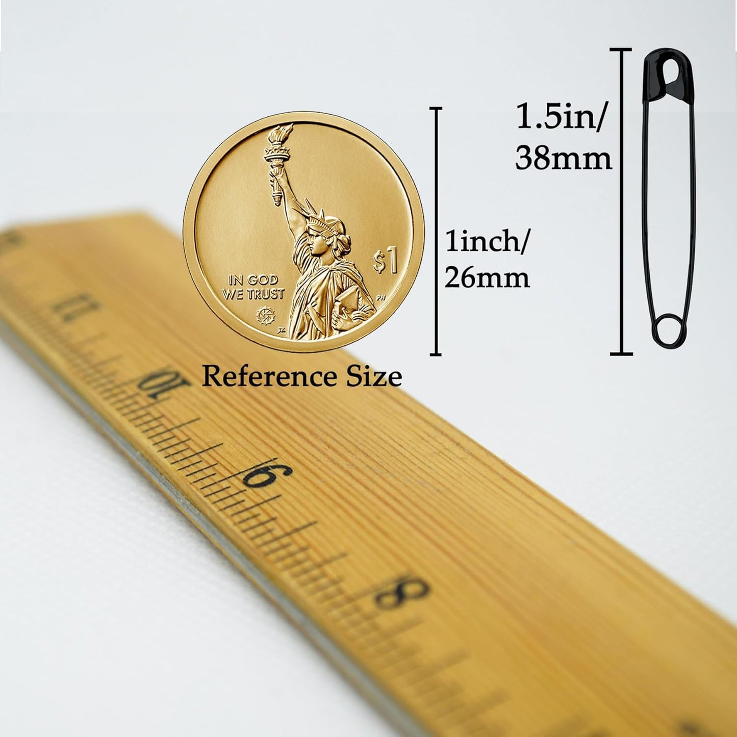 600PCS Safety Pins, 1.5 inch Small Safety Pins, Rust-Resistant Nickel Plated Steel, Sharp Edge Safety Pin for Clothes, Sewing, 38mm Decorative Safety Pins Assorted (Black)