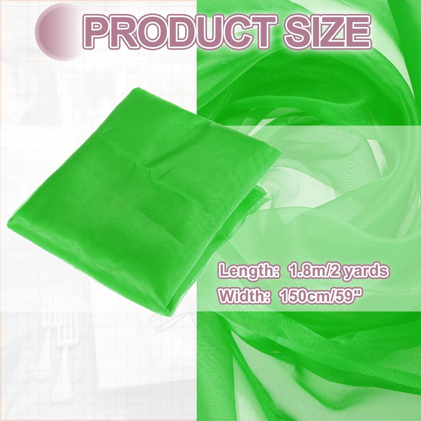 MECCANIXITY Iridescent Sheer Organza Fabric, 2 Yards x 59 Inches Solid Holographic Shiny Fabric Organza Cloth for Wedding, Curtains, Costume, Photo Background, Green