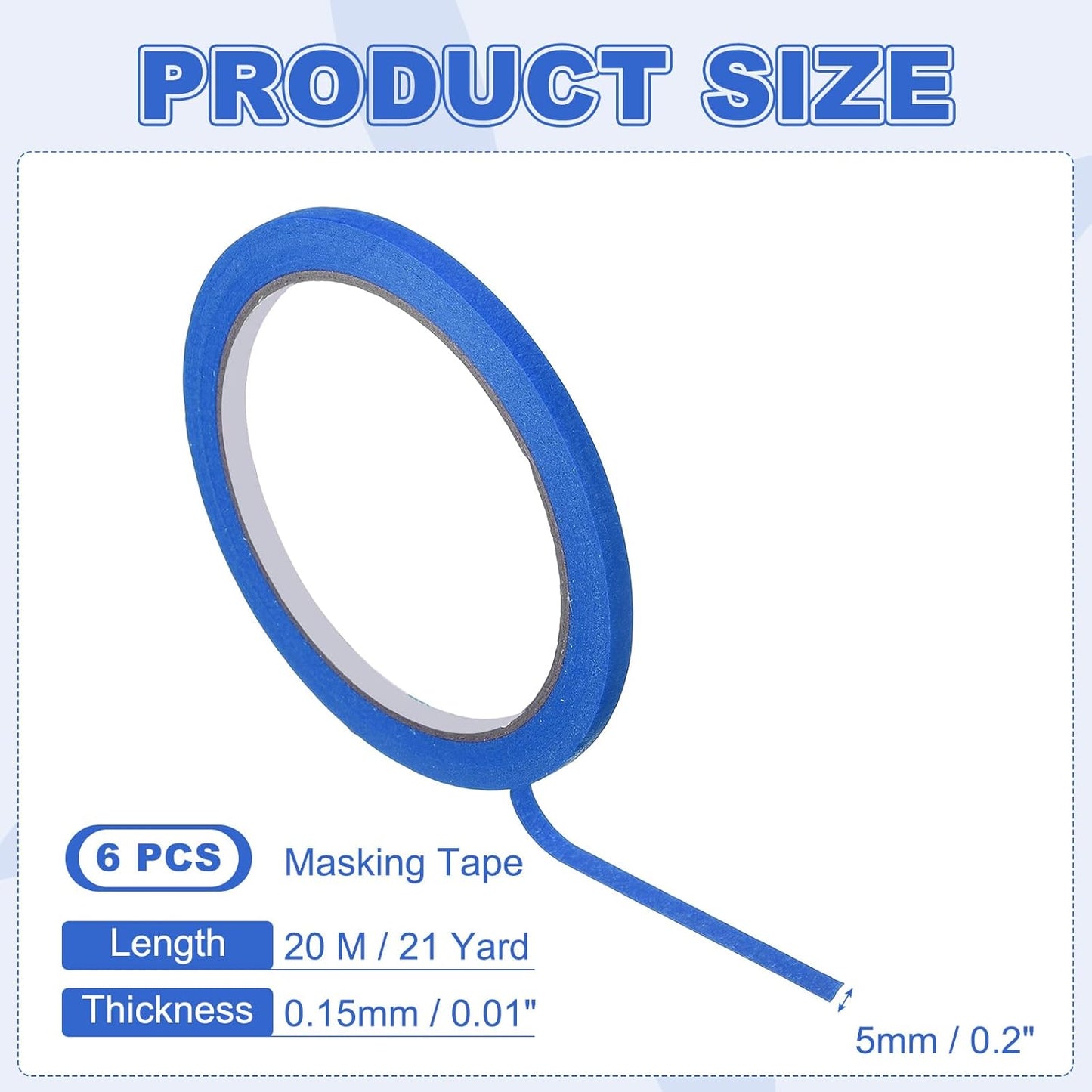 MECCANIXITY Masking Tape 0.2 Inch x 21 Yard Painter's Tape Blue Paint Tapes for DIY Crafts Arts Drawing Decoration Labeling Car Painting Artist Teachers, Pack of 6