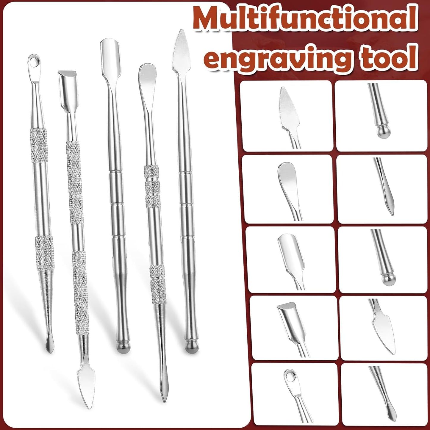 Piriuuo Wax Carving Tools Set, Stainless Steel Clay Sculpting Tools Double-Ended Pottery Carving Tools Wax Modeling Tools Dental Carvers Tools Wax Accessories Modeling Sculpting and Shaping(5 Style)