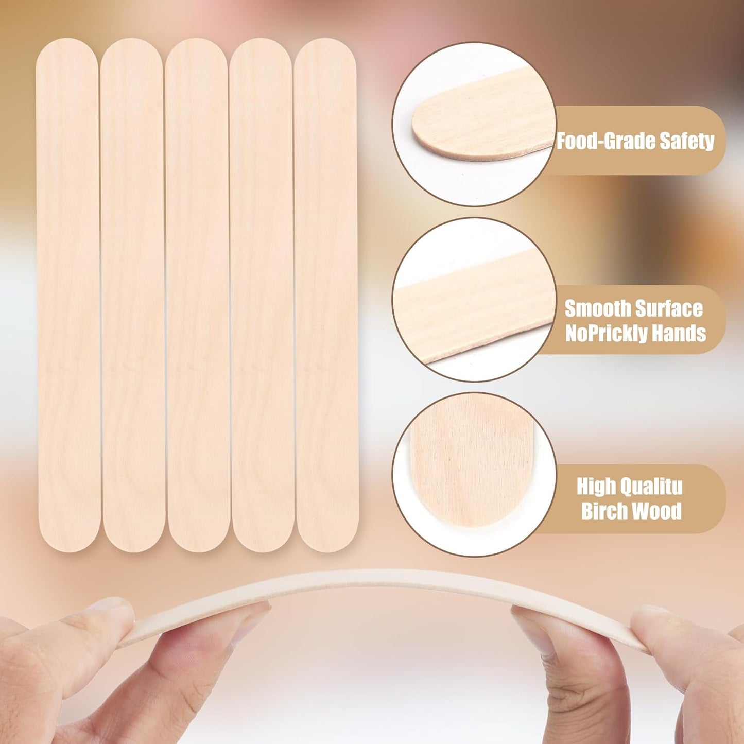 60 Pieces Jumbo Craft Sticks, 8 Inch Natural Wooden Popsicle Sticks, Multi-Functional Ice Cream Sticks for Crafts, Tongue Depressors, Hair Removal and Waxing Sticks, Plant Labels, DIY Classroom Crafts