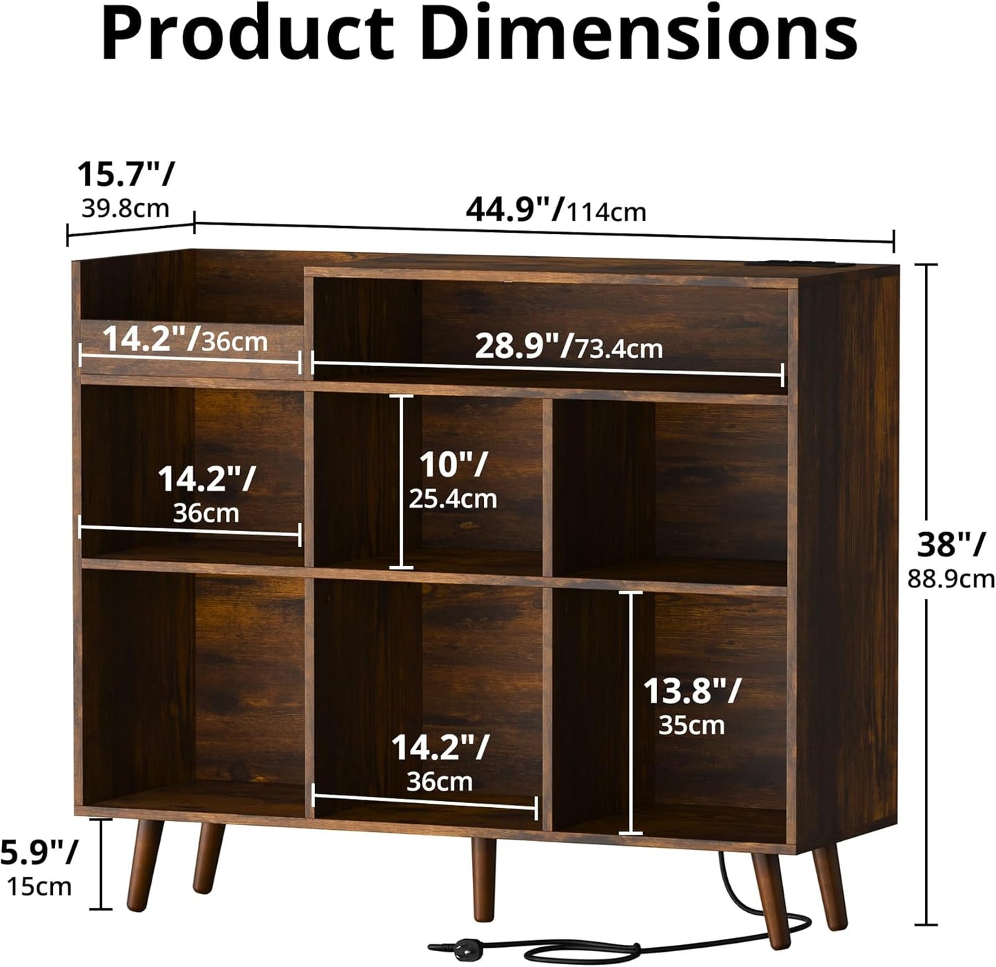 Cozy Castle Large Record Player Stand, Vinyl Storage Cabinet Mid Century Modern Turntable Stand Media Console Table Open Shelf Cube CD Album Holder Organizer for Living Room, Office, Rustic Brown