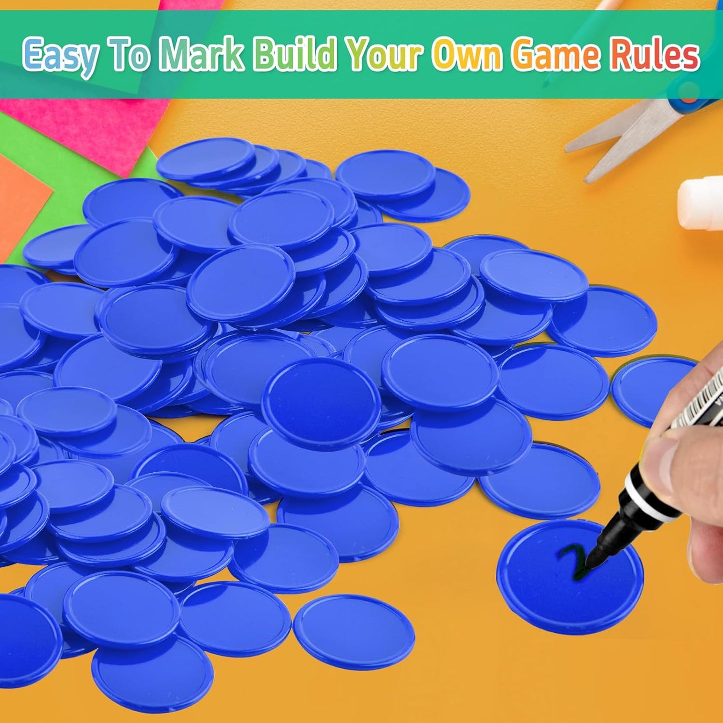 Coopay 1 1/2 Inches Plastic Poker Chips Learning Counters Disks Bingo Chip Counting Discs Markers for Math Practice and Poker Card Game Tokens, Teaching Rewards, 200 Pieces (Blue)