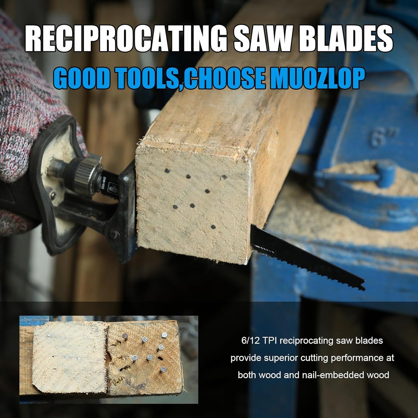 10Pack 12 inch Reciprocating Saw Blades Set,6/12TPI High Carbon Saw Blades, Woodcutting Saw Blades with Organizer Case (10, 6/12TPI/300mm)