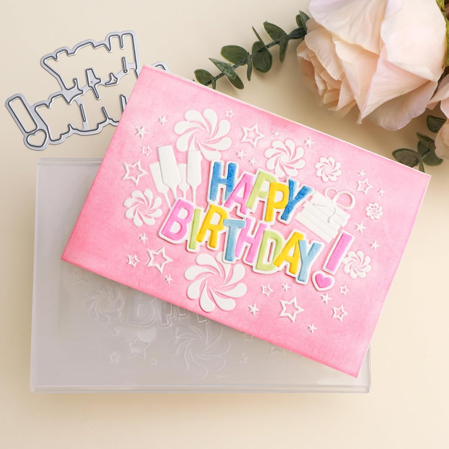 BAOFALI 3D Embossing Folder for Card Making,Happy Birthday Plastic Texture Fades Embossing Folder Template for Scrapbooking Cardstock Album DIY Decoration Paper Crafting 6.3x4.5inch