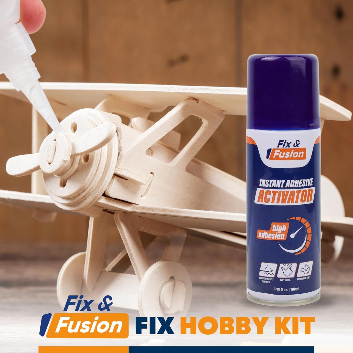 FIX & FUSION Activator Spray (3.38 Fl Oz), Instant Cure Accelerator for Cyanoacrylate (CA) Super Glue for Wood, Plastic, Rubber, Granite, and DIY & Professional, Accelerates Bonding Strength, (2 Pack)
