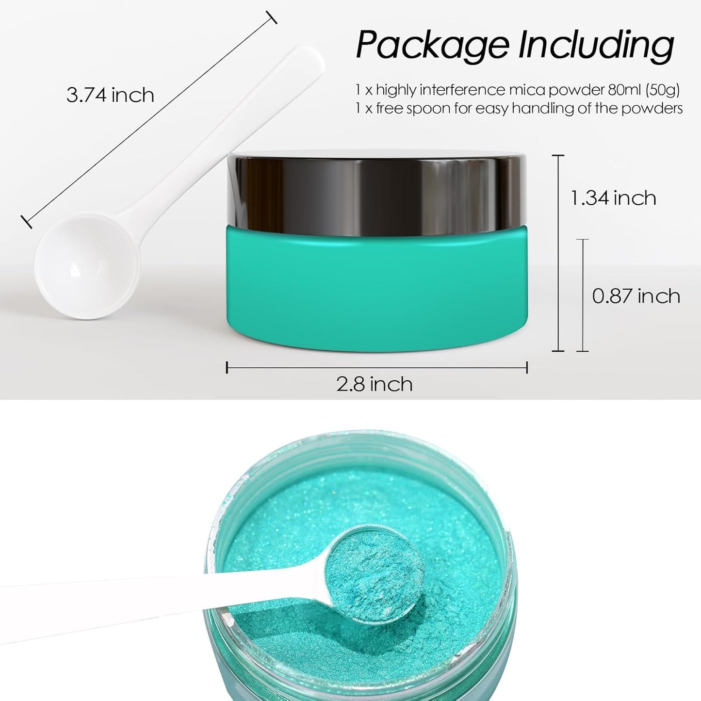 Ceya Highly Interference Mica Powder, 1.8oz/ 50g Mint Green Chrome Nail Powder, Cosmetic Grade Pearlescent Effect Color Shift Pigment for Epoxy Resin, Makeup, Nail Art, Soap Dye, Candle, Slime, Paint