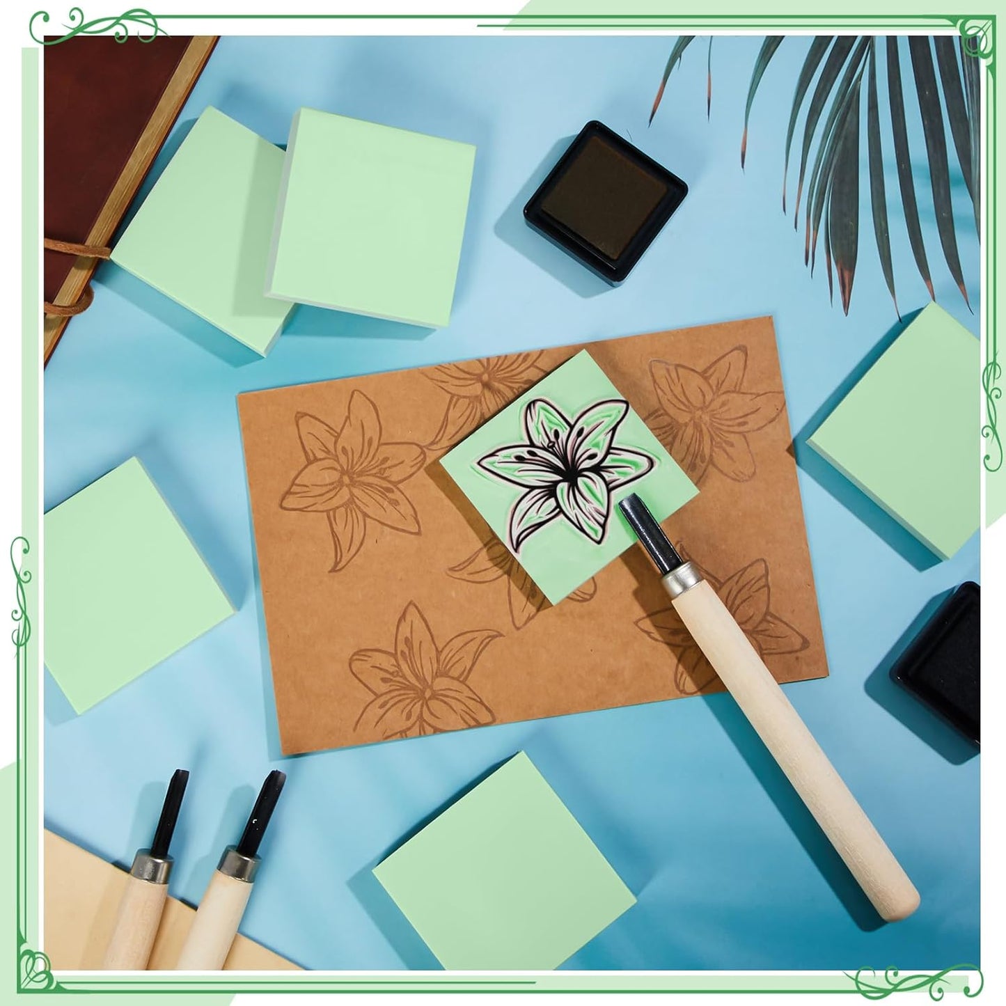 Frienda 24 Pcs 2" x 2" Rubber Carving Blocks Linoleum Blocks for Printmaking, Stamp Making, DIY Crafting, Scrapbook, Painting, Soft and Easy to Carve (Mint Green)