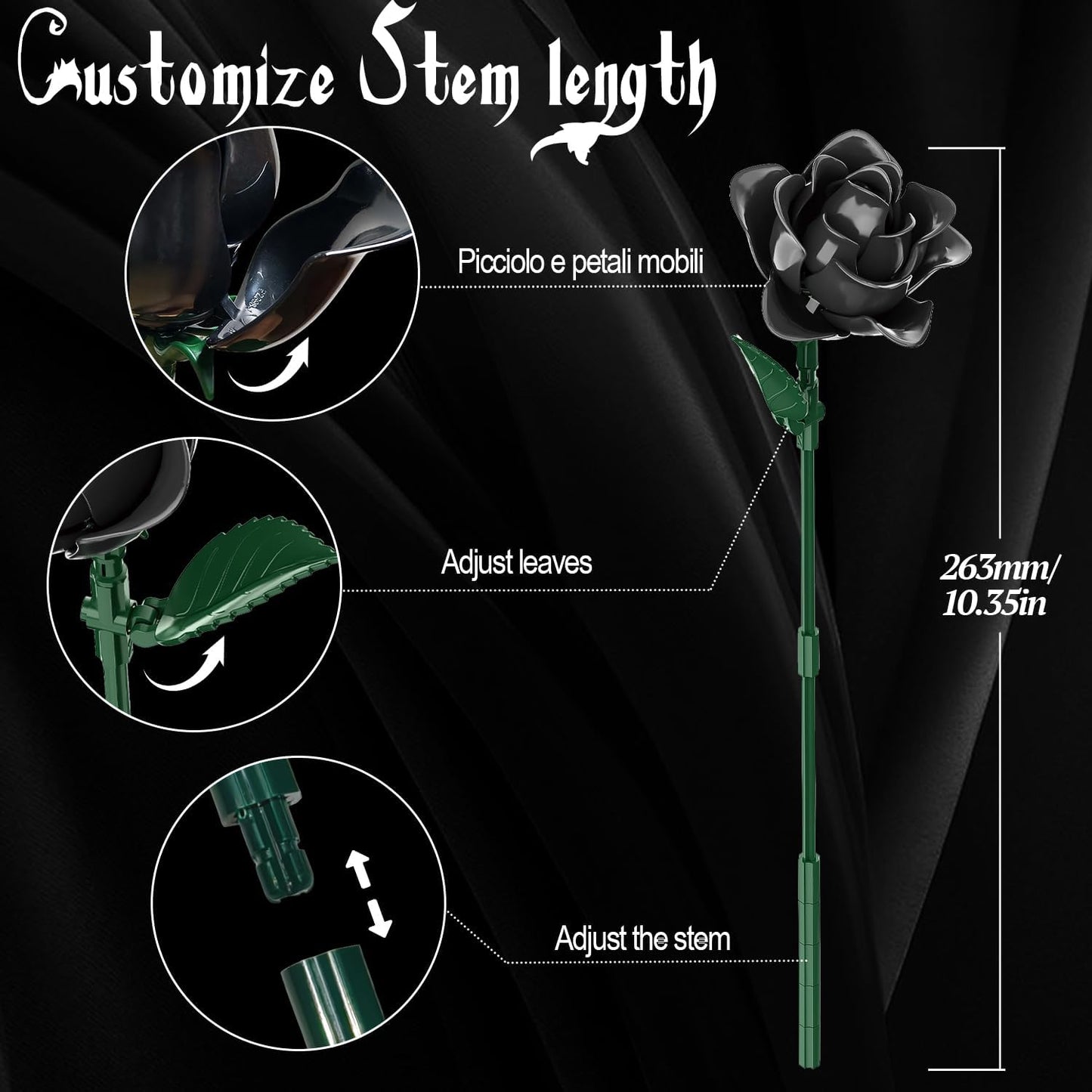 Black Roses Flower Building Set-12Pack, Compatible with Lego Bouquet for Adults,Gothic Horror Flowers Botanical, Gift for Halloween & Valentines Compatible with Lego Roses(585pcs)