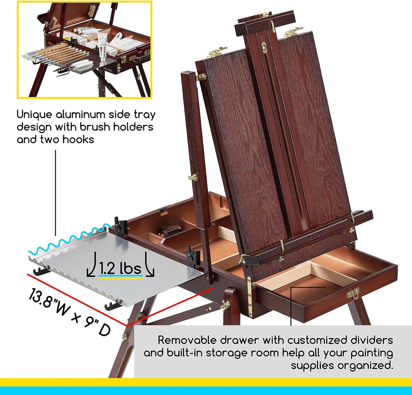 MEEDEN French Easel, Plein Air Easel, Art Easels for Painting Adult, Travel Easels,Portable Artist Easle for Outdoor Painting, Sketching, Display