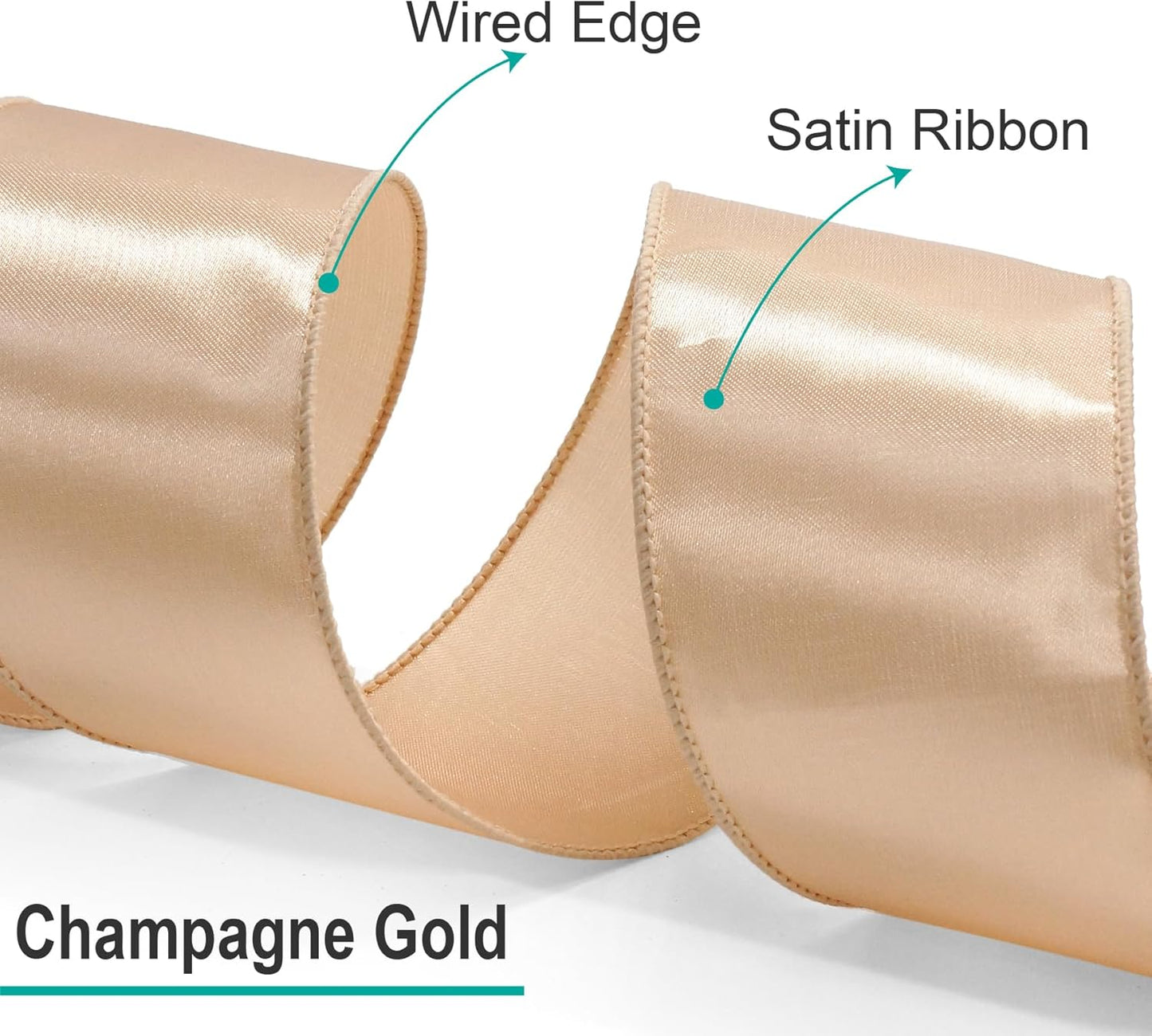 CT CRAFT LLC Satin Wired Ribbon 4 Inch x 20 Yards Champagne Gold for Christmas Home Décor Gift Wrapping Tree Topper Bow Wreath DIY Crafts,