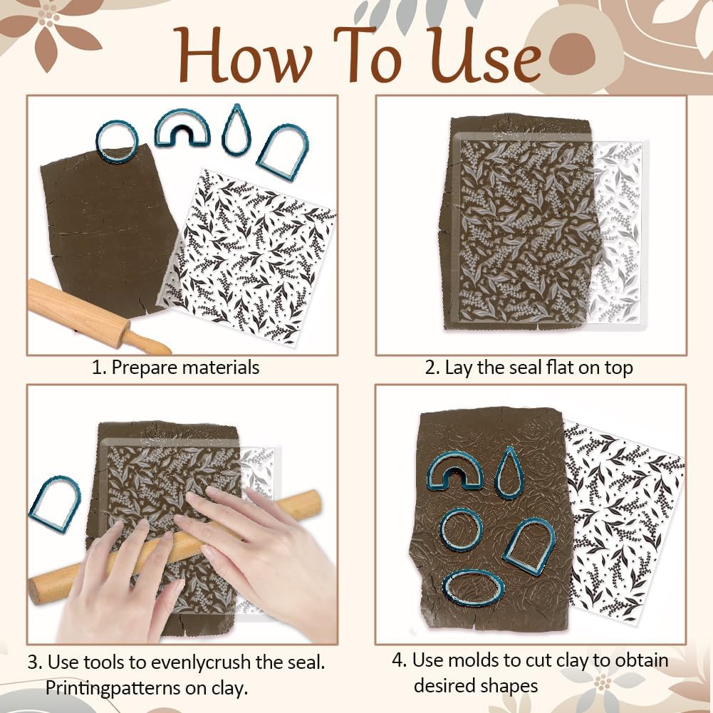 CHGCRAFT Lily of The Valley Polymer Clay Texture Sheets Flowers Silicone Texture Stamp Clay Texture Mat Modeling Pattern Pad Texture Sheets for Polymer Clay Jewelry and Clay Earrings Tools