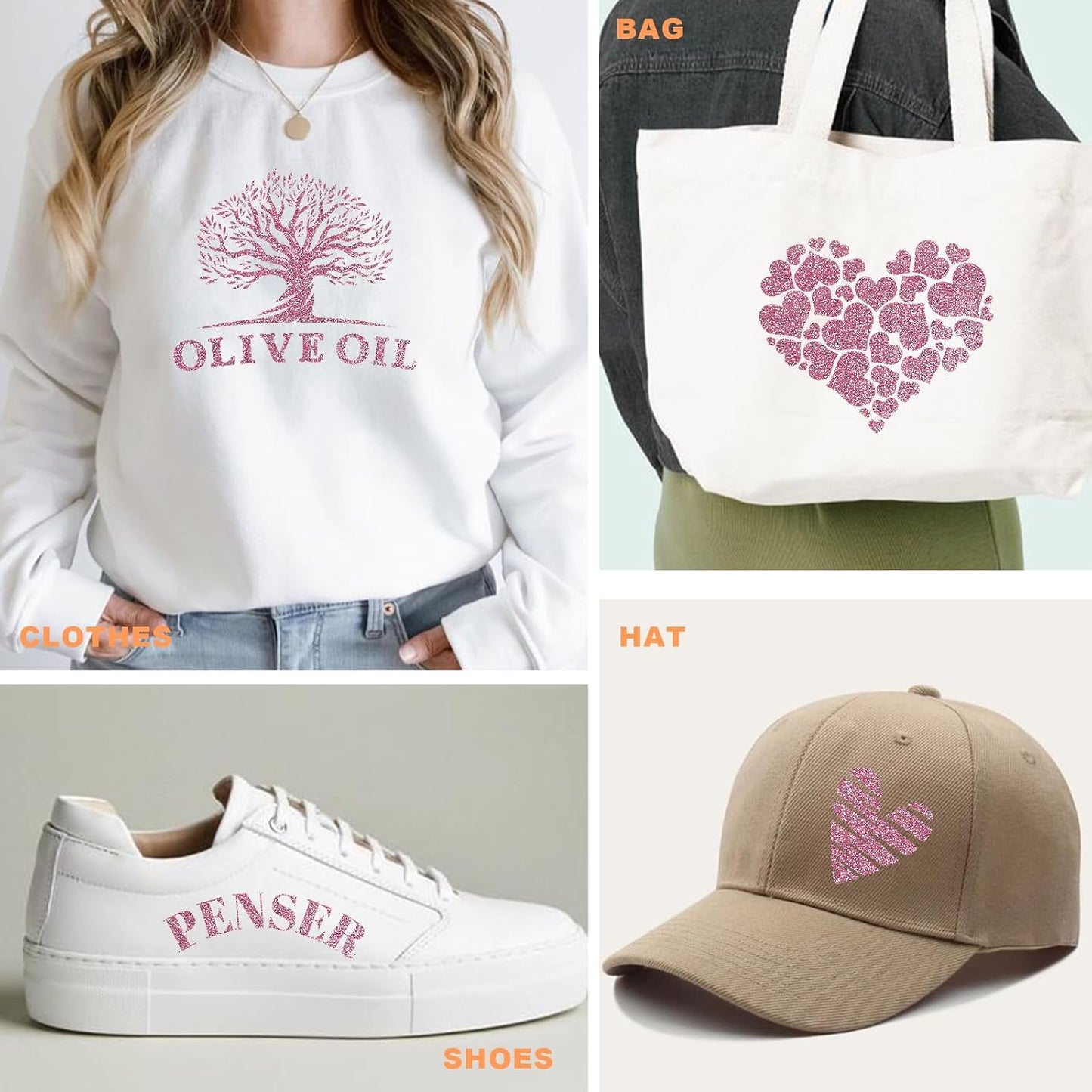 Glitter HTV Heat Transfer Vinyl Rolls- 10" x 8ft. Glitter HTV for Shirts. Iron on Vinyl and Heat Transfer Vinyl for All Cutters Machines. Easy to Cut & Weed Heat Vinyl Designs (Rouge Powder)