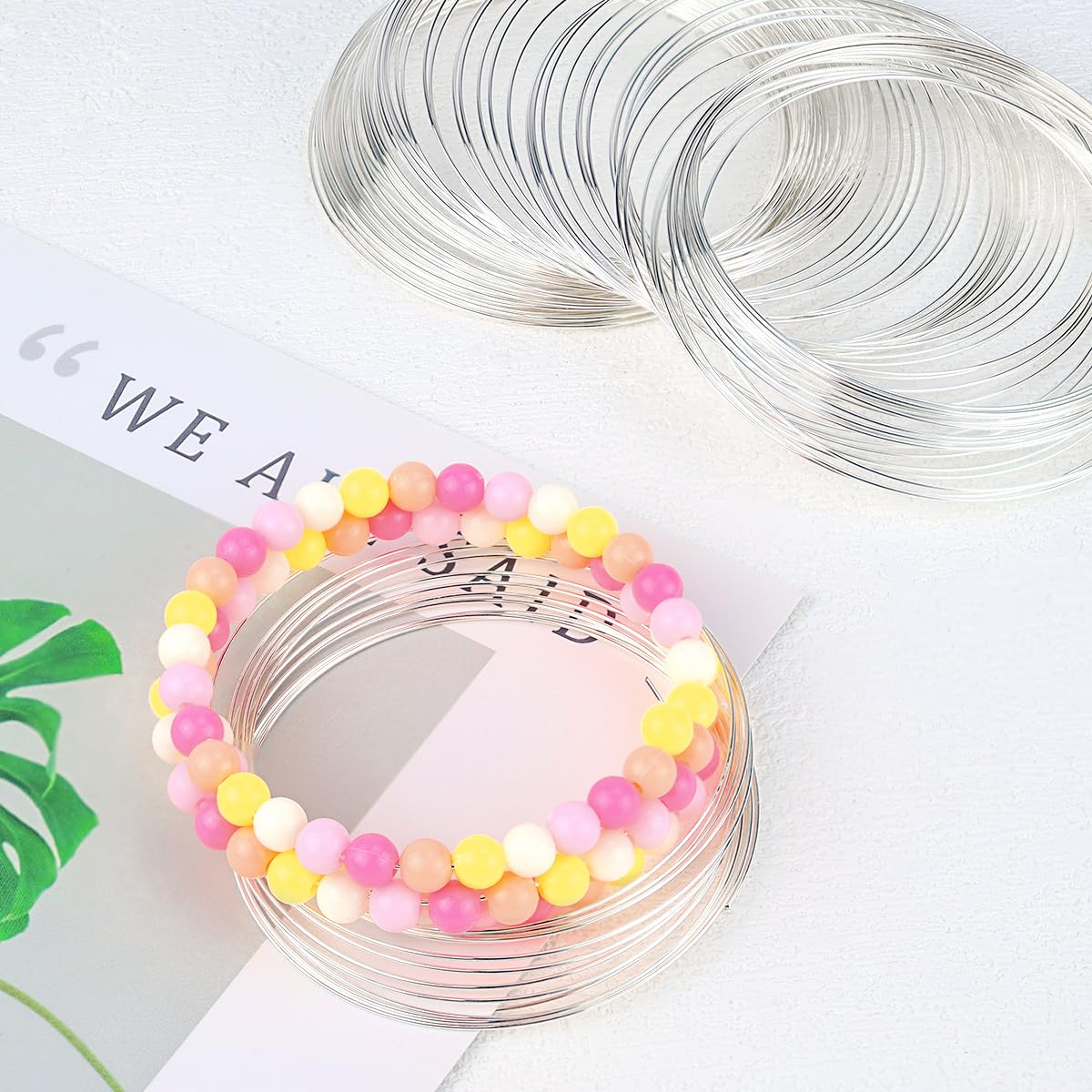 200 Loops Memory Steel Wire for Jewelry Making Supplies, 0.6mm Bangle Bracelet Wire Memory Beading Wire for Art Creation Necklace DIY Crafts Making (Silver)