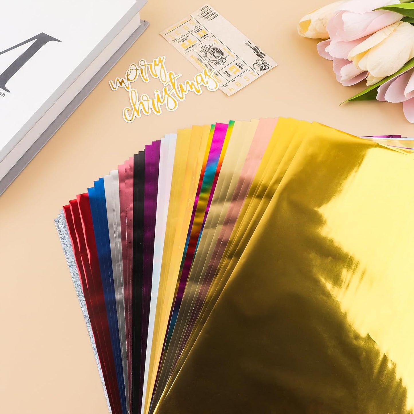 Briartw 20x29cm Hot Foil Paper 50 Sheets Pack Toner Reactive Foil Hot Stamping Foil Paper by Laser Printer and Laminator for Scrapbooking Craft Cardmaking DIY Album (16 Colors Mixed, 50 Sheets)