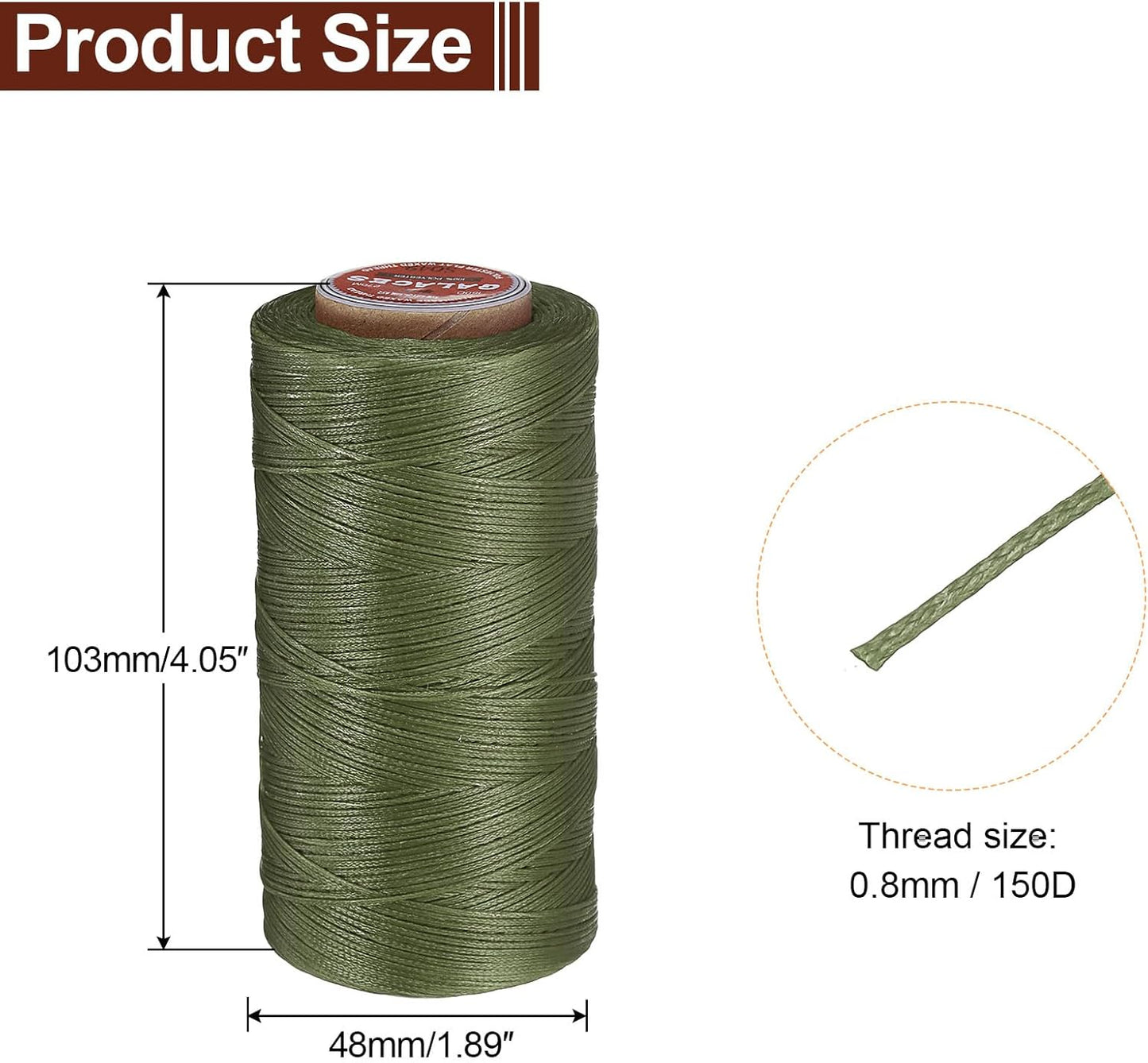 uxcell Flat Leather Sewing Waxed Thread, 270m / 295 Yards Polyester Wax String, 150D Wax Stitching Cord for Leather Crafts, Bookbinding, Bracelets Braided, Grass Green