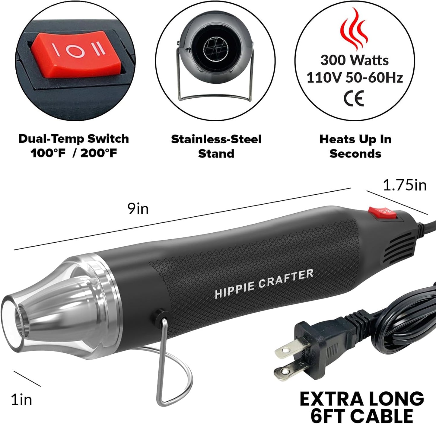 Craft Heat Gun for Crafts, 2-Speed 300W Mini Hot Air Torch Tool for Resin, Polymer Clay, Candle Making, Shrink Wrapping, Embossing, Epoxy Painting, Tumblers, and Bubble Busting in Art Projects