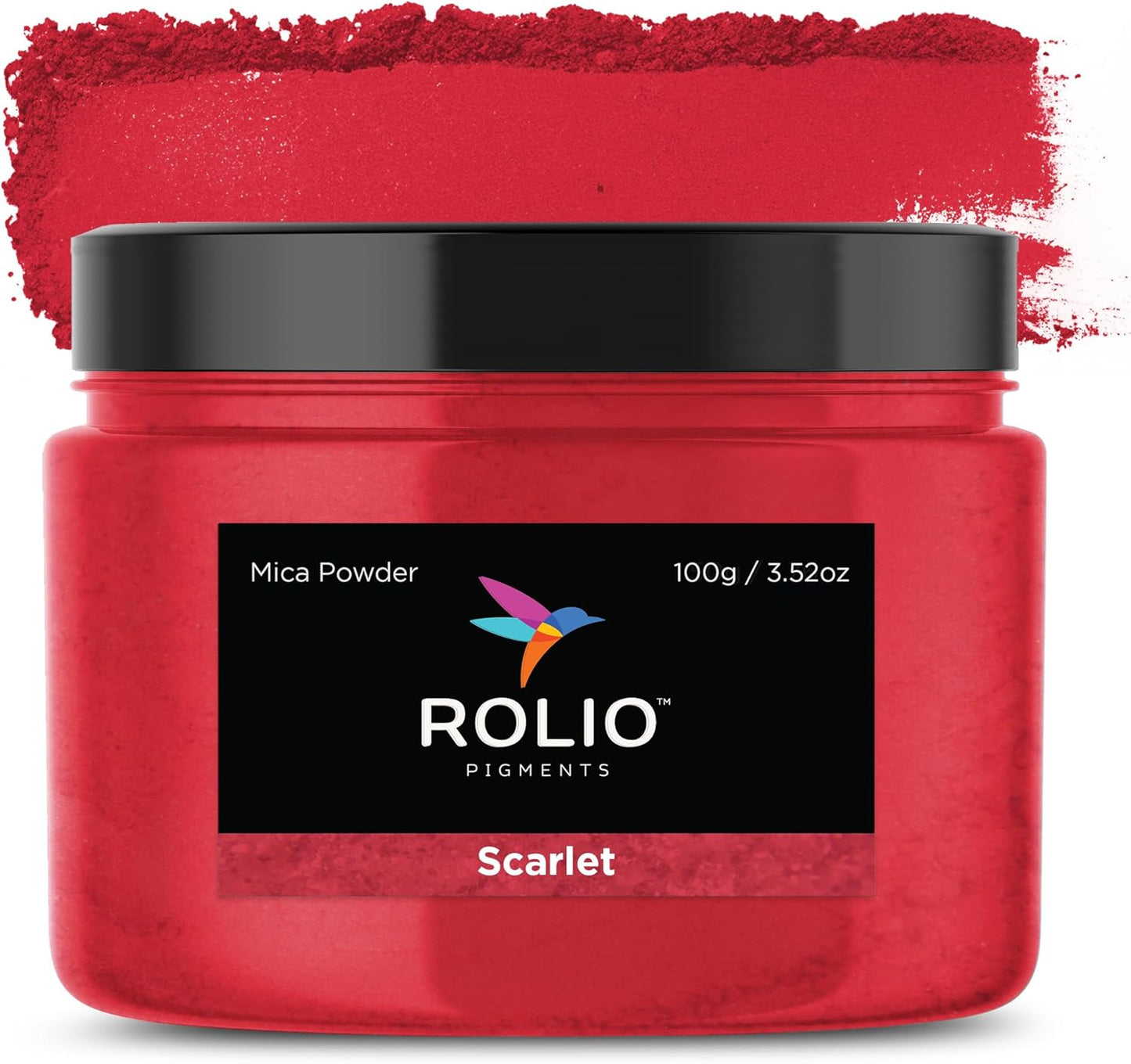 Rolio - Mica Powder - 100G / 3.5oz of Pigment for Paint, Dye, Soap Making, Nail Polish, Epoxy Resin, Candle Making, Bath Bombs, Slime - (Scarlet)